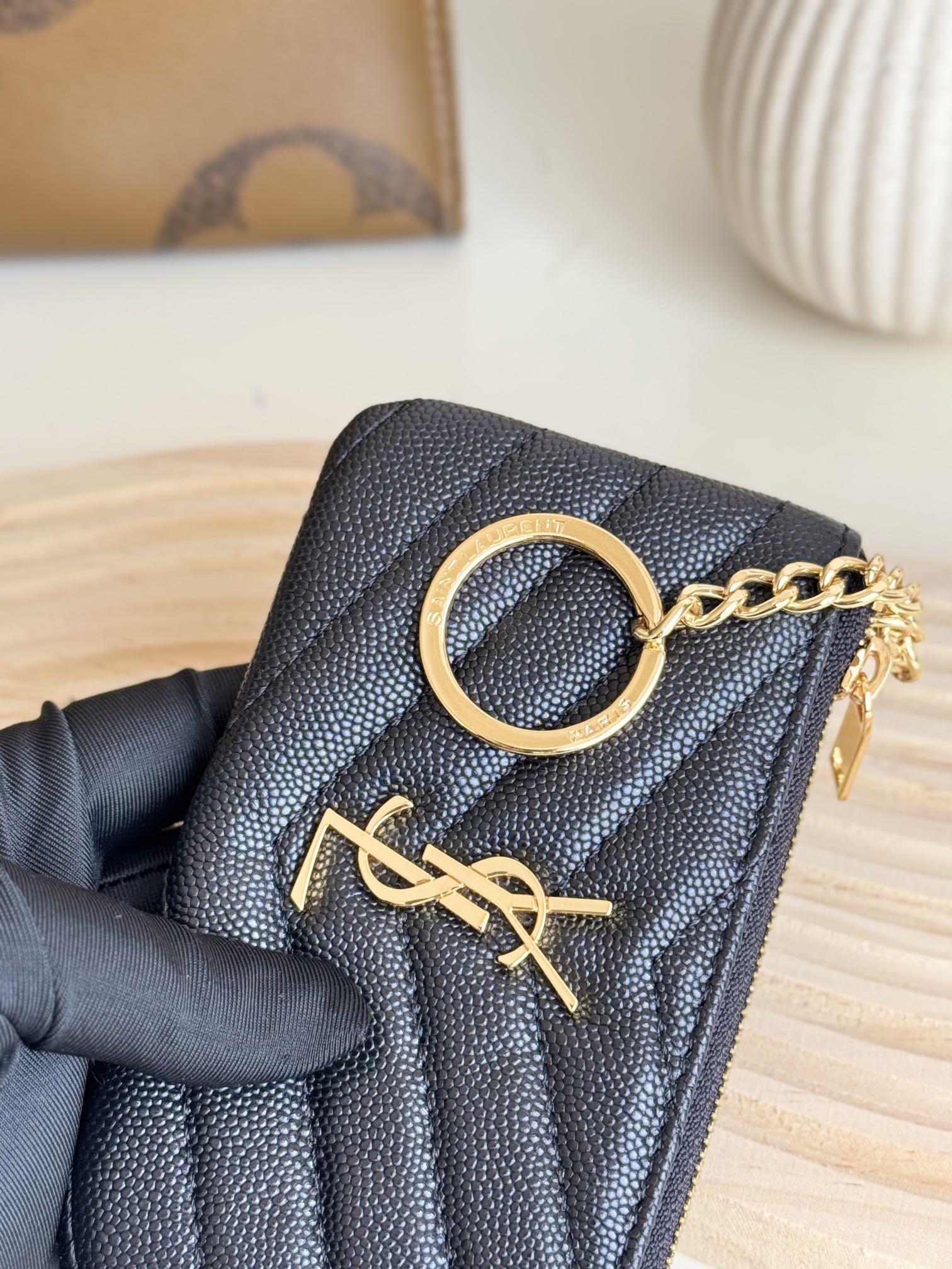Saint Laurent Ball-Patterned Cowhide Wallet -Black Gold Wallet