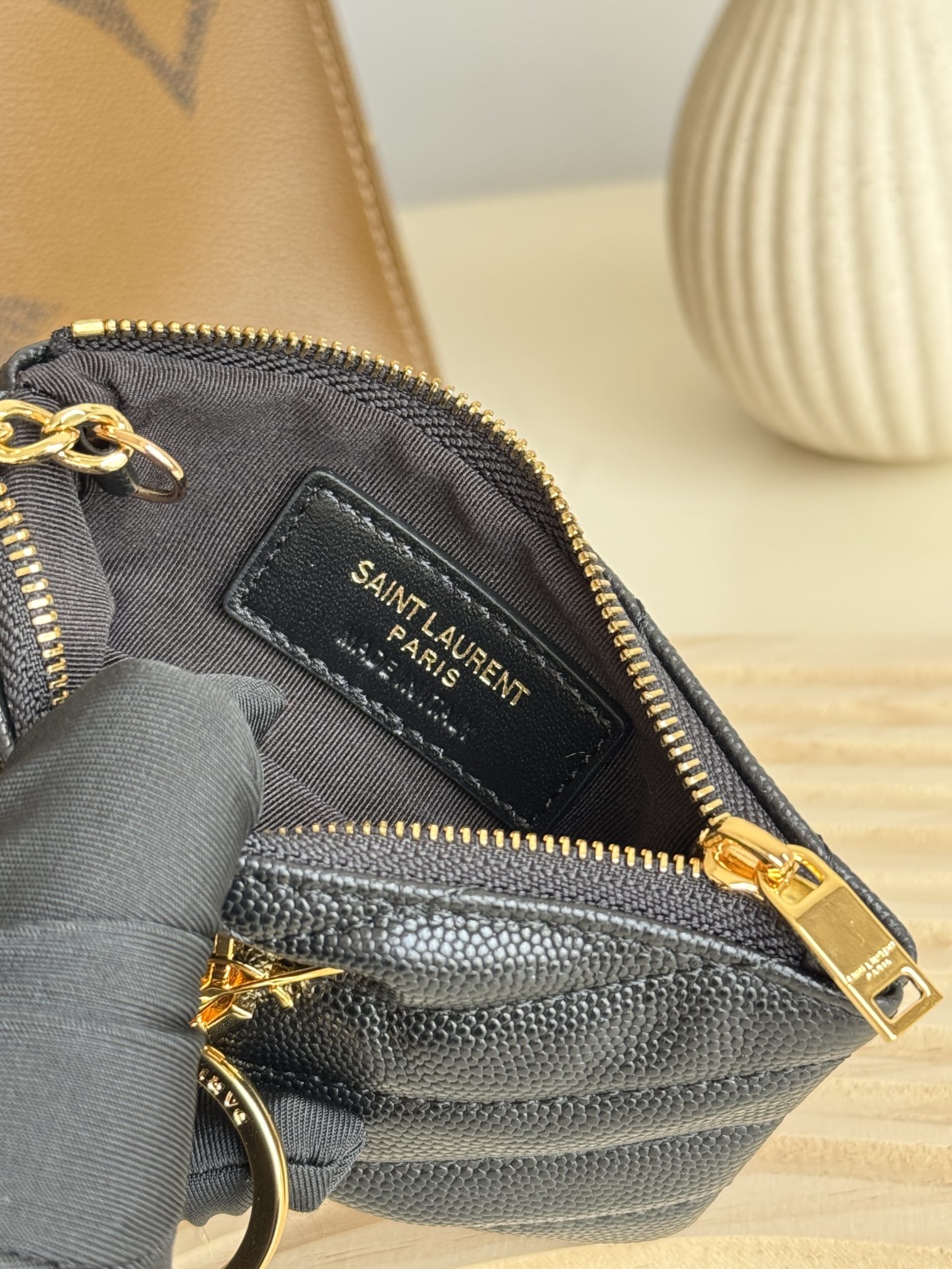 Saint Laurent Ball-Patterned Cowhide Wallet -Black Gold Wallet
