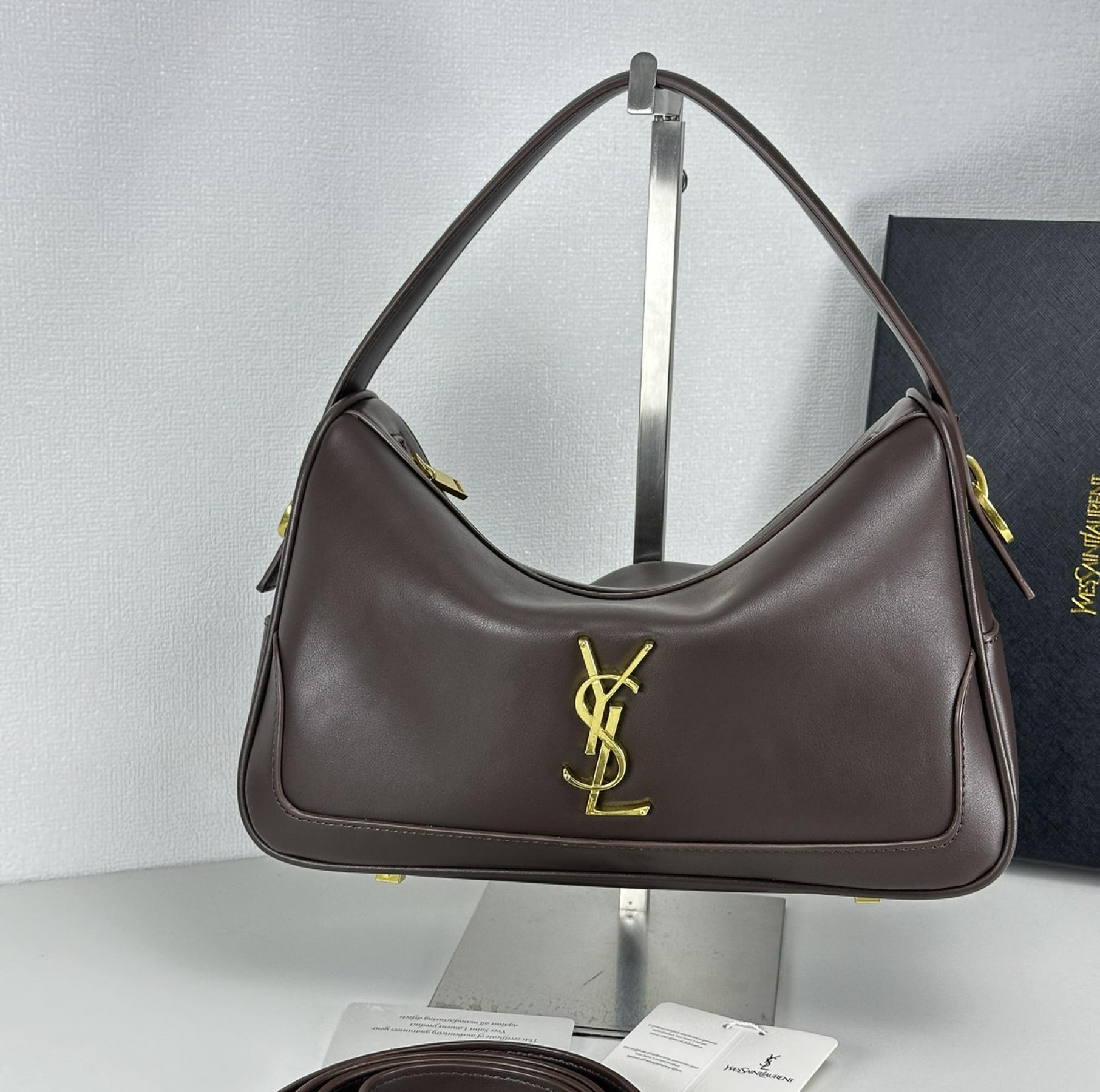 Saint Laurent YSL Vintage Bowling Bag - Coffee Leather Bag