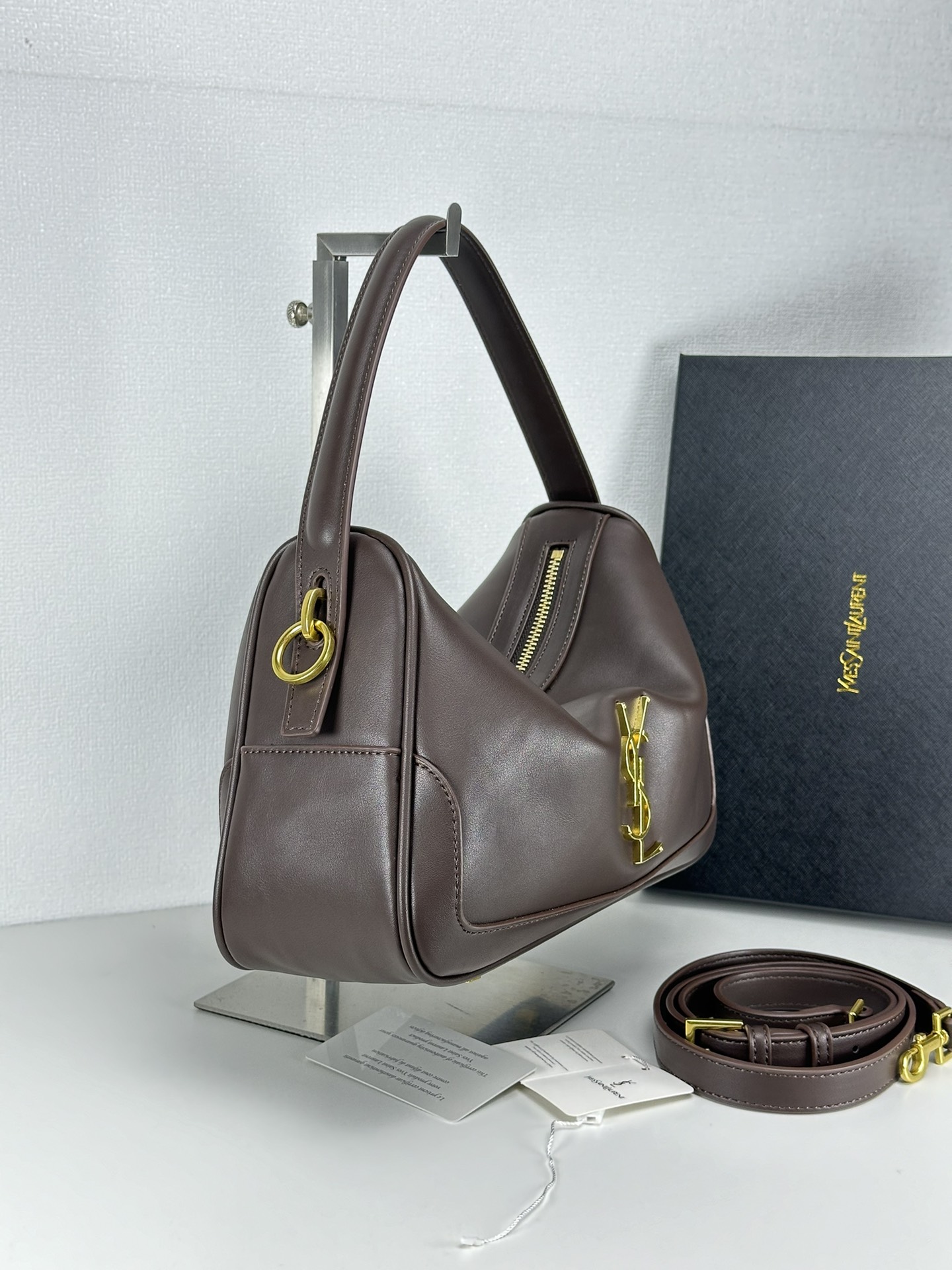 Saint Laurent YSL Vintage Bowling Bag - Coffee Leather Bag
