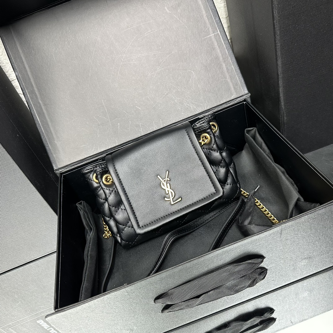 SAINT LAURENT Calfskin Quilted Monogram Mini Nolita Black Soft - Bag