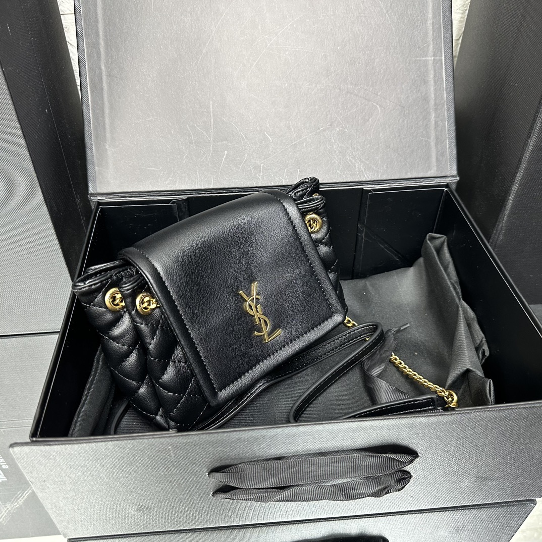 SAINT LAURENT Calfskin Quilted Monogram Mini Nolita Black Soft - Bag