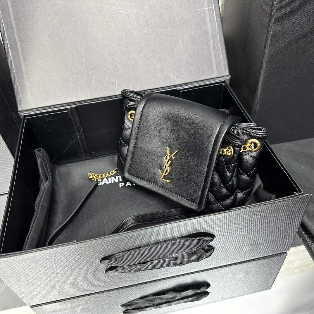 SAINT LAURENT Calfskin Quilted Monogram Mini Nolita Black Soft - Bag