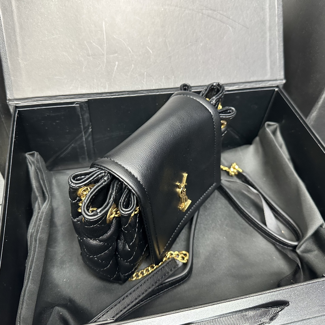 SAINT LAURENT Calfskin Quilted Monogram Mini Nolita Black Soft - Bag