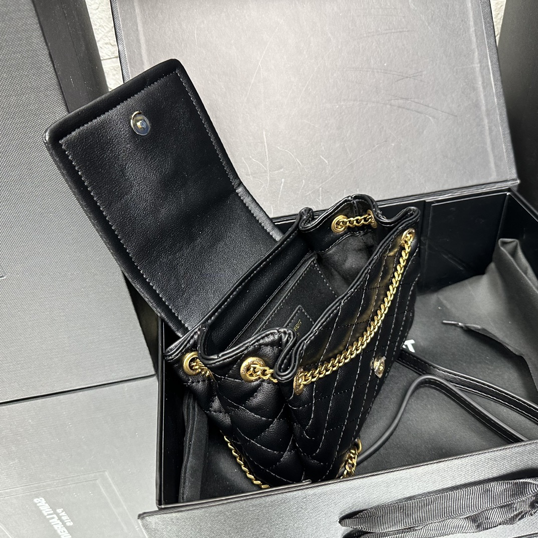 SAINT LAURENT Calfskin Quilted Monogram Mini Nolita Black Soft - Bag