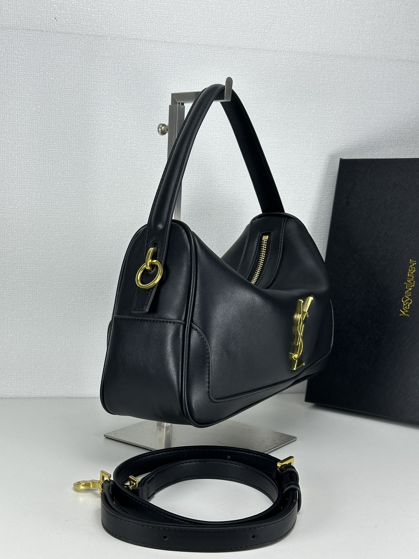 Saint Laurent YSL Vintage Bowling Bag - Black Leather Bag