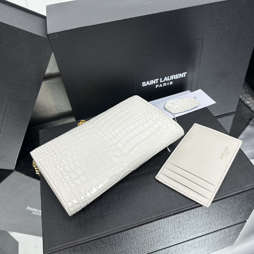 SAINT LAURENT Grain De Poudre Monogram Uptown Chain Wallet White-Gold hardware - Bag