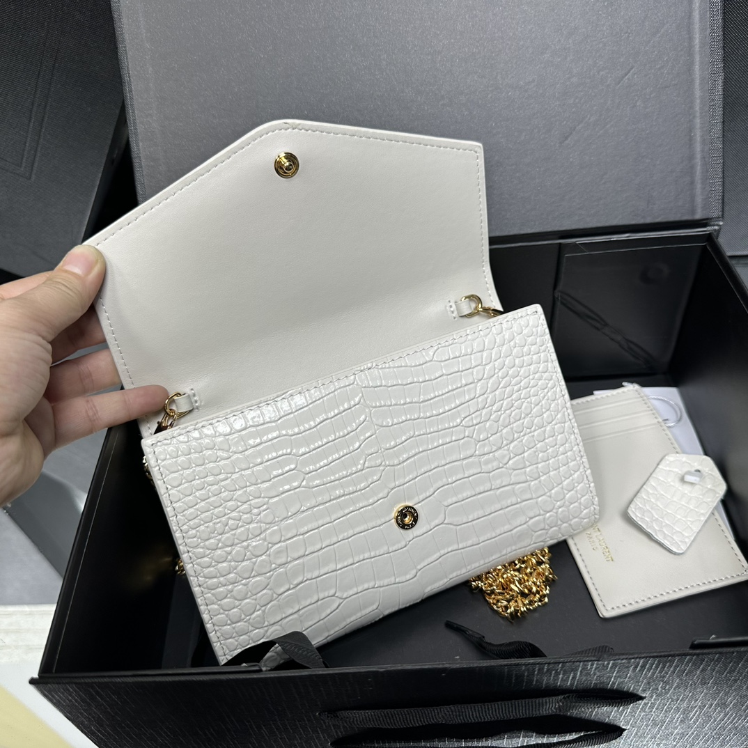 SAINT LAURENT Grain De Poudre Monogram Uptown Chain Wallet White-Gold hardware - Bag