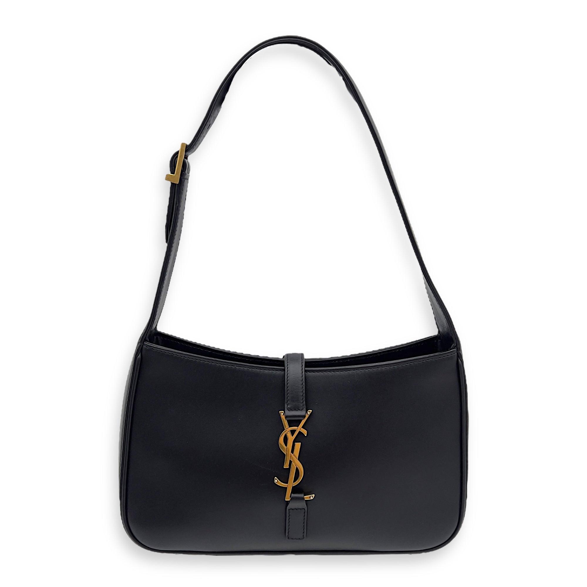 Le 5 A 7 Black Shoulder Bag in Calfskin, Gold hardware