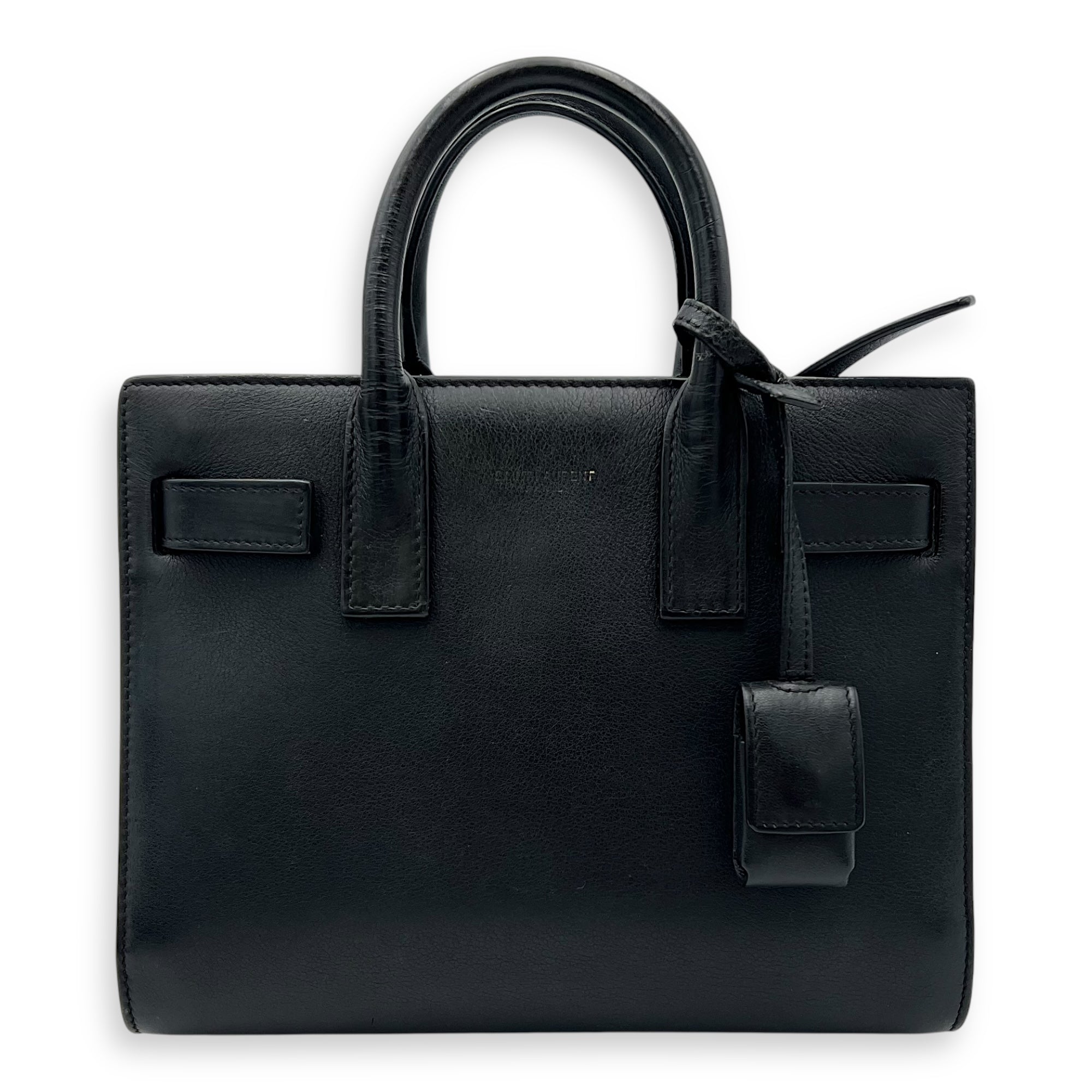Sac de Jour Nano Black Top Handle Bag in Calfskin, Gold hardware