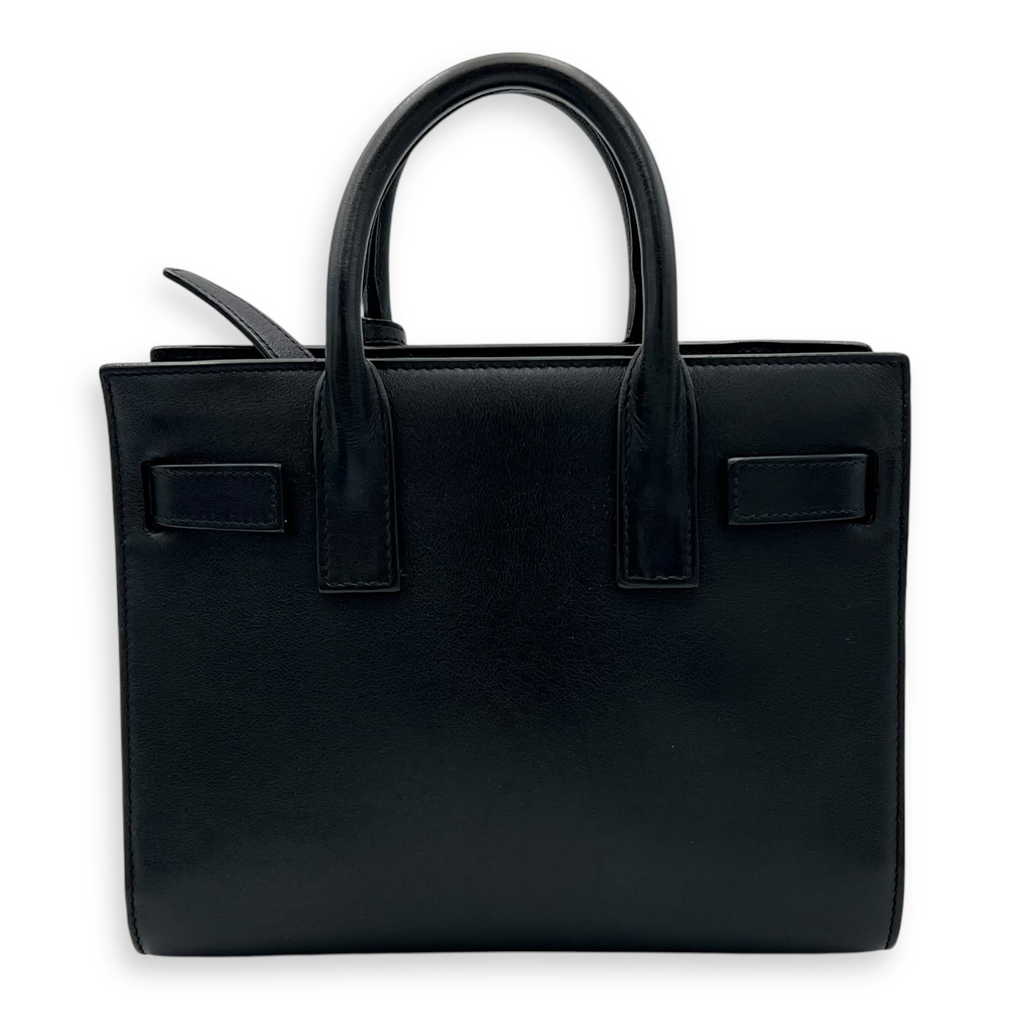 Sac de Jour Nano Black Top Handle Bag in Calfskin, Gold hardware