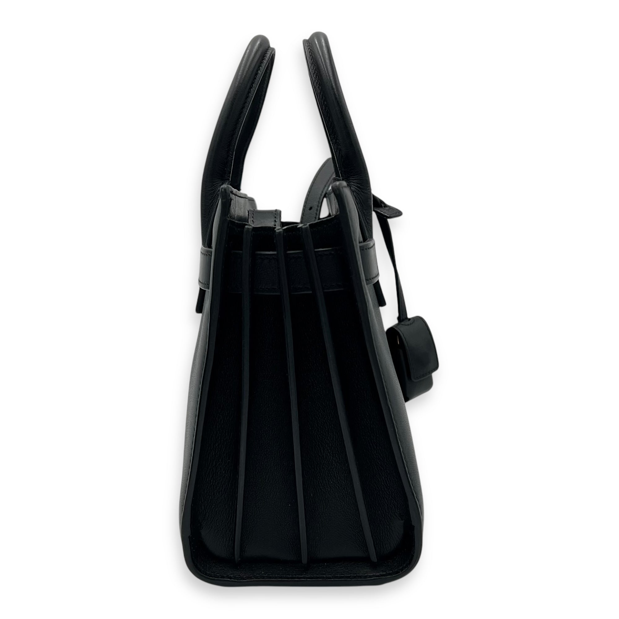 Sac de Jour Nano Black Top Handle Bag in Calfskin, Gold hardware