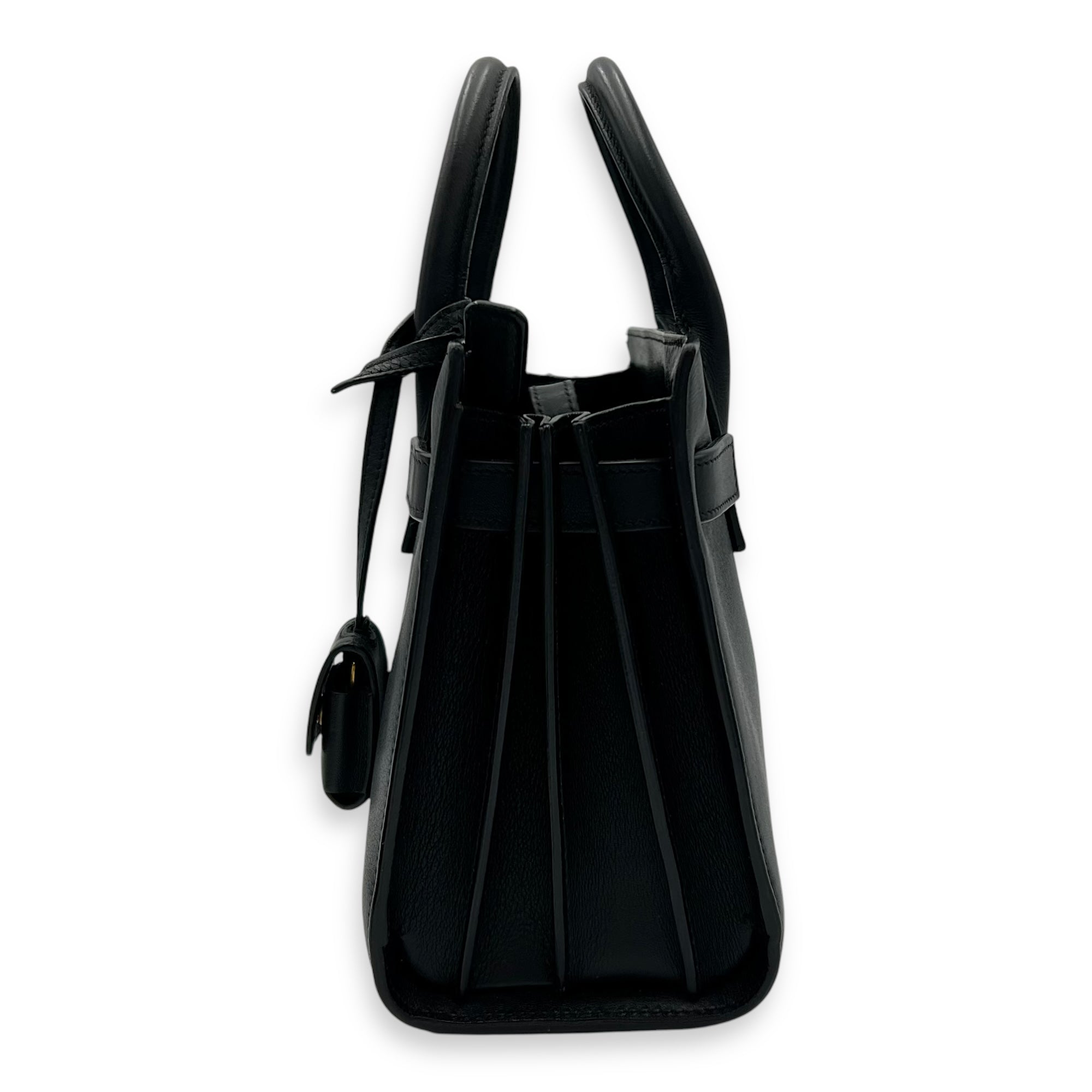 Sac de Jour Nano Black Top Handle Bag in Calfskin, Gold hardware