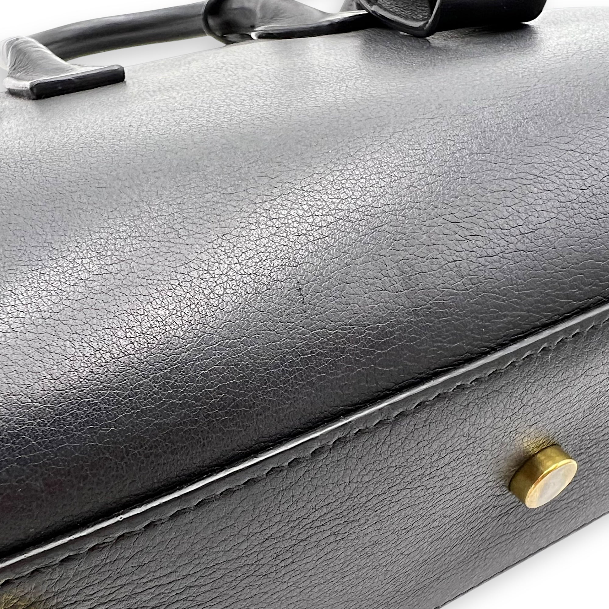 Sac de Jour Nano Black Top Handle Bag in Calfskin, Gold hardware