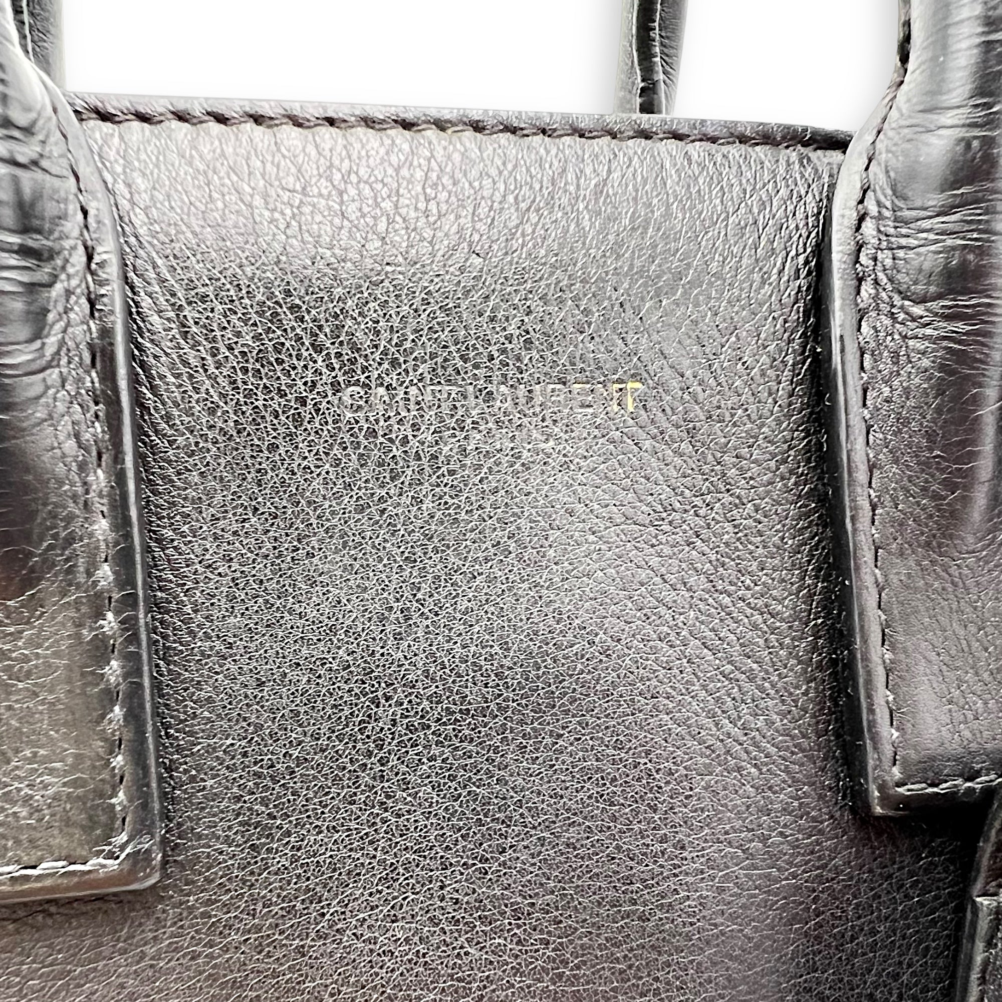 Sac de Jour Nano Black Top Handle Bag in Calfskin, Gold hardware