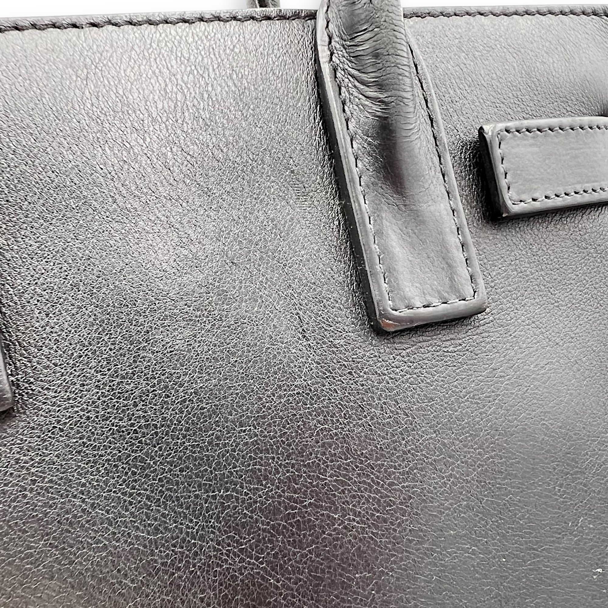 Sac de Jour Nano Black Top Handle Bag in Calfskin, Gold hardware