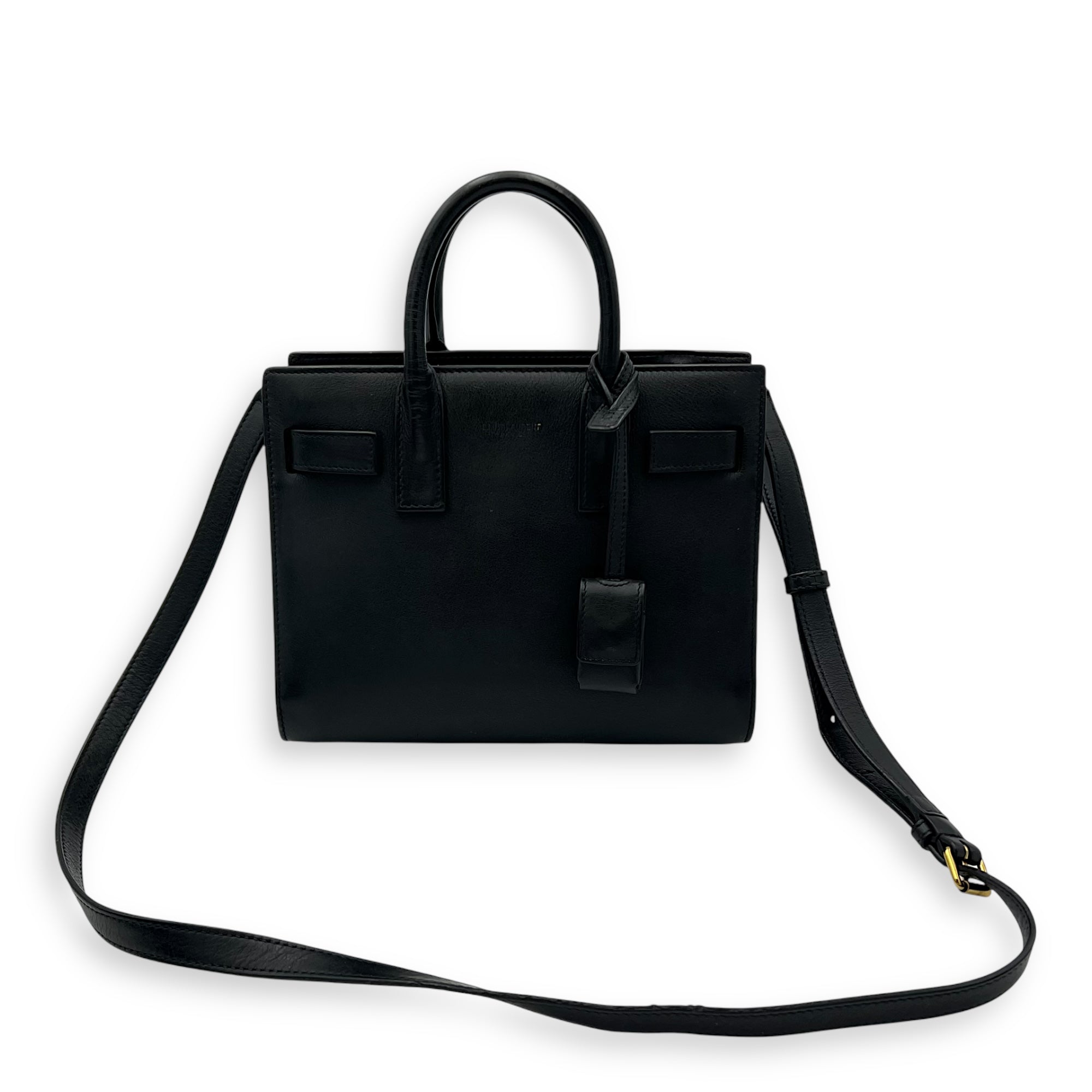 Sac de Jour Nano Black Top Handle Bag in Calfskin, Gold hardware