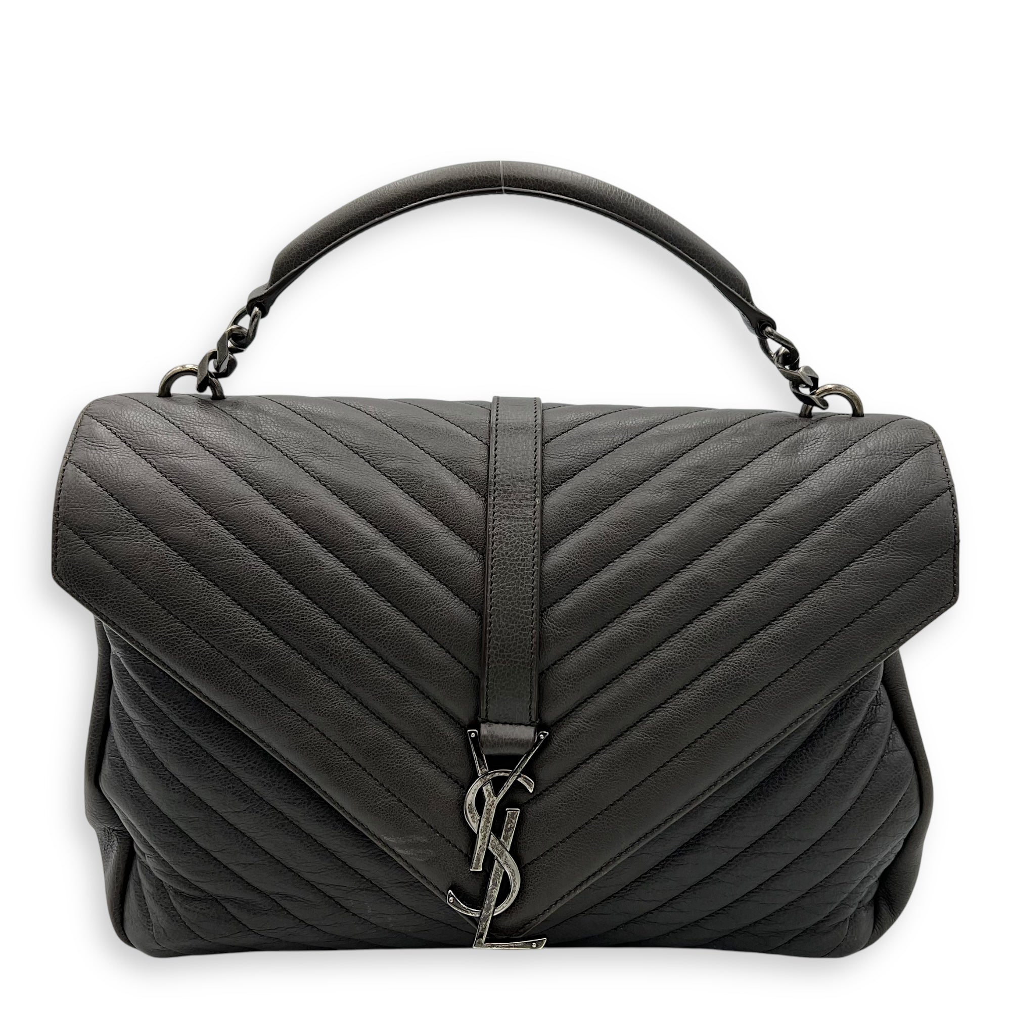 College Large Top handle bag in Calfskin, Ruthenium Hardware