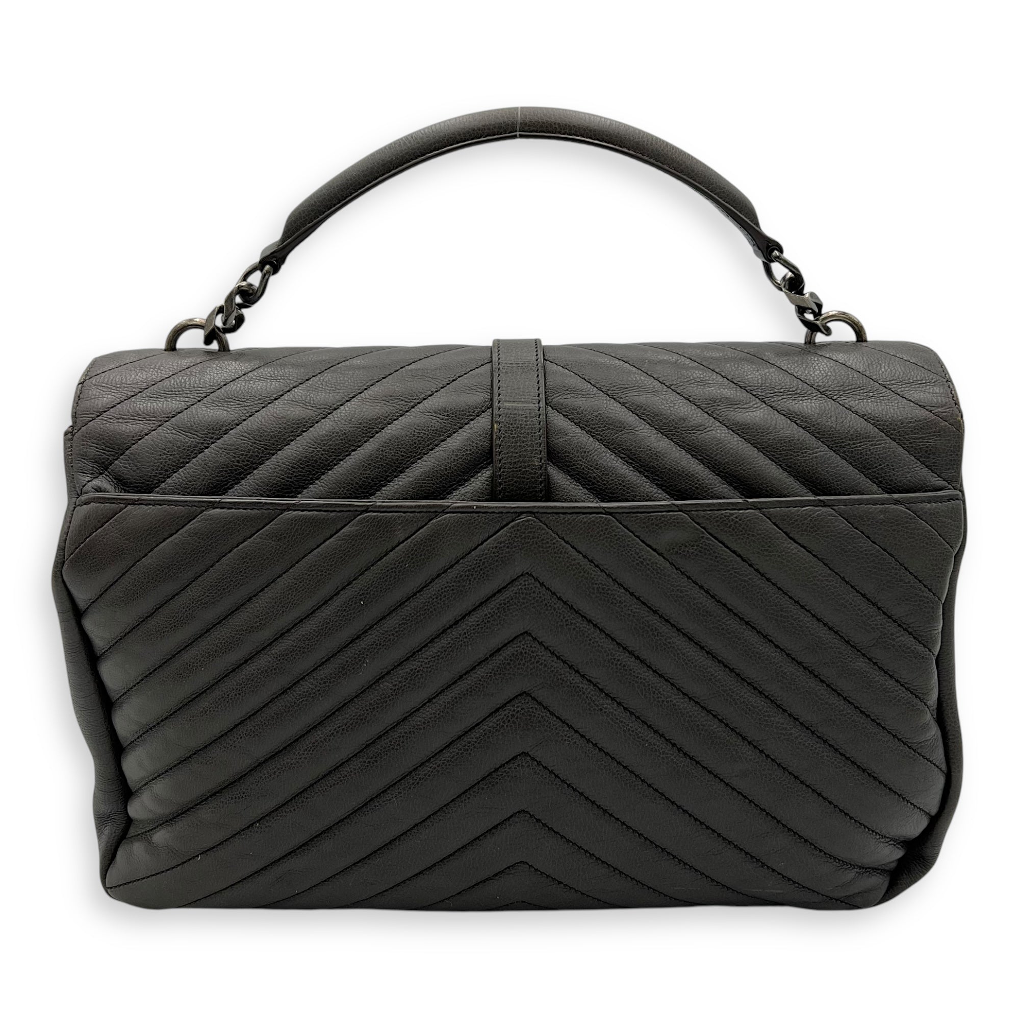 College Large Top handle bag in Calfskin, Ruthenium Hardware