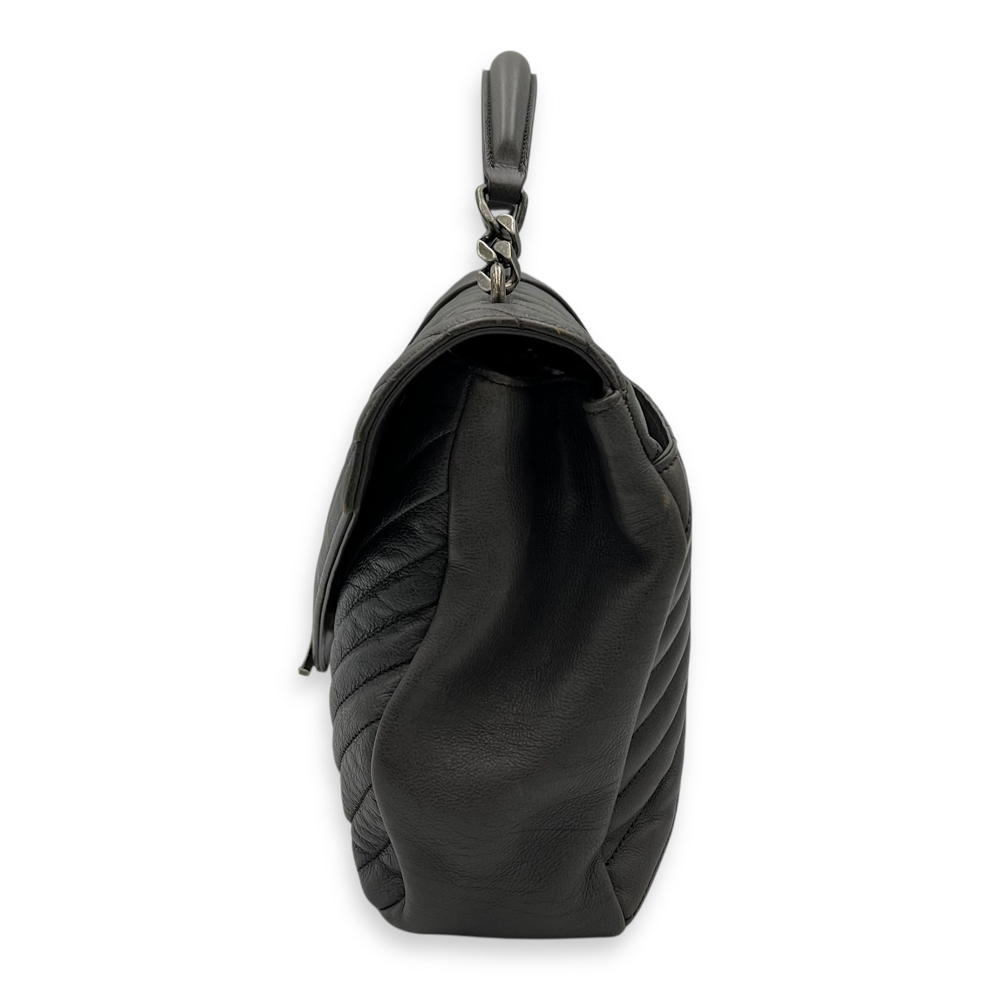 College Large Top handle bag in Calfskin, Ruthenium Hardware