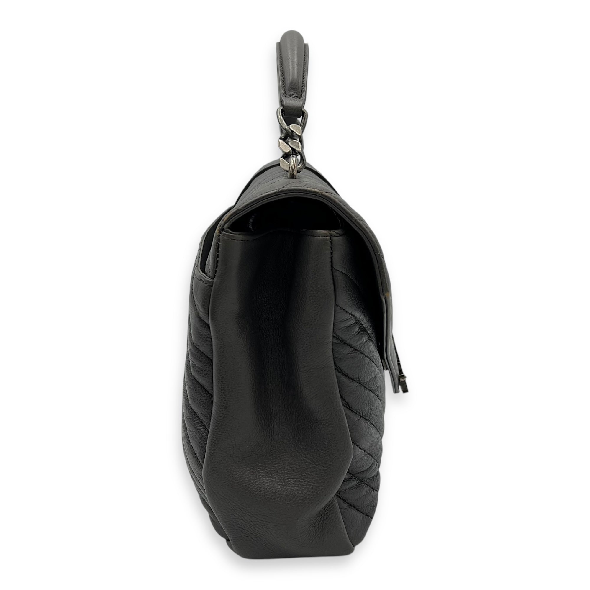 College Large Top handle bag in Calfskin, Ruthenium Hardware