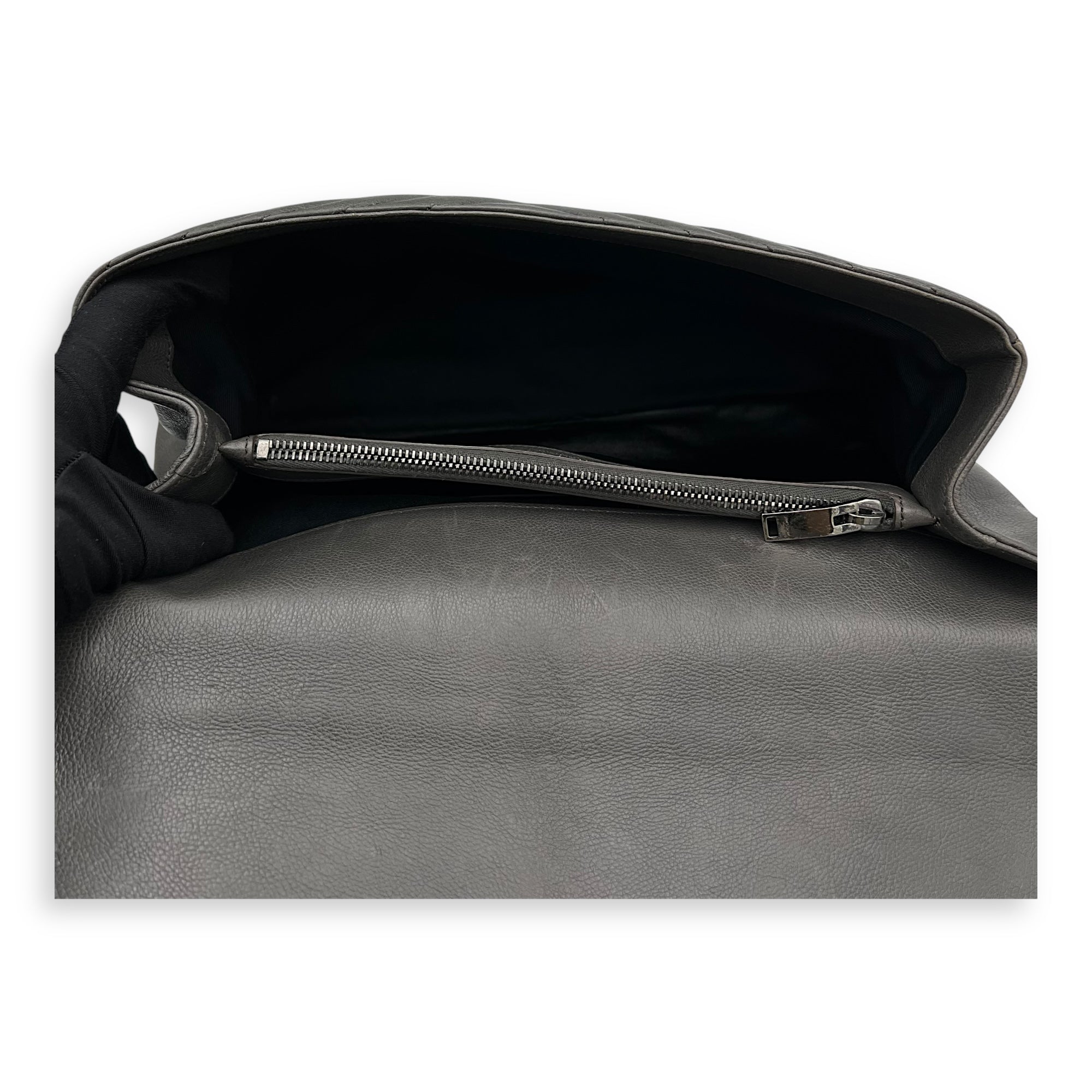 College Large Top handle bag in Calfskin, Ruthenium Hardware
