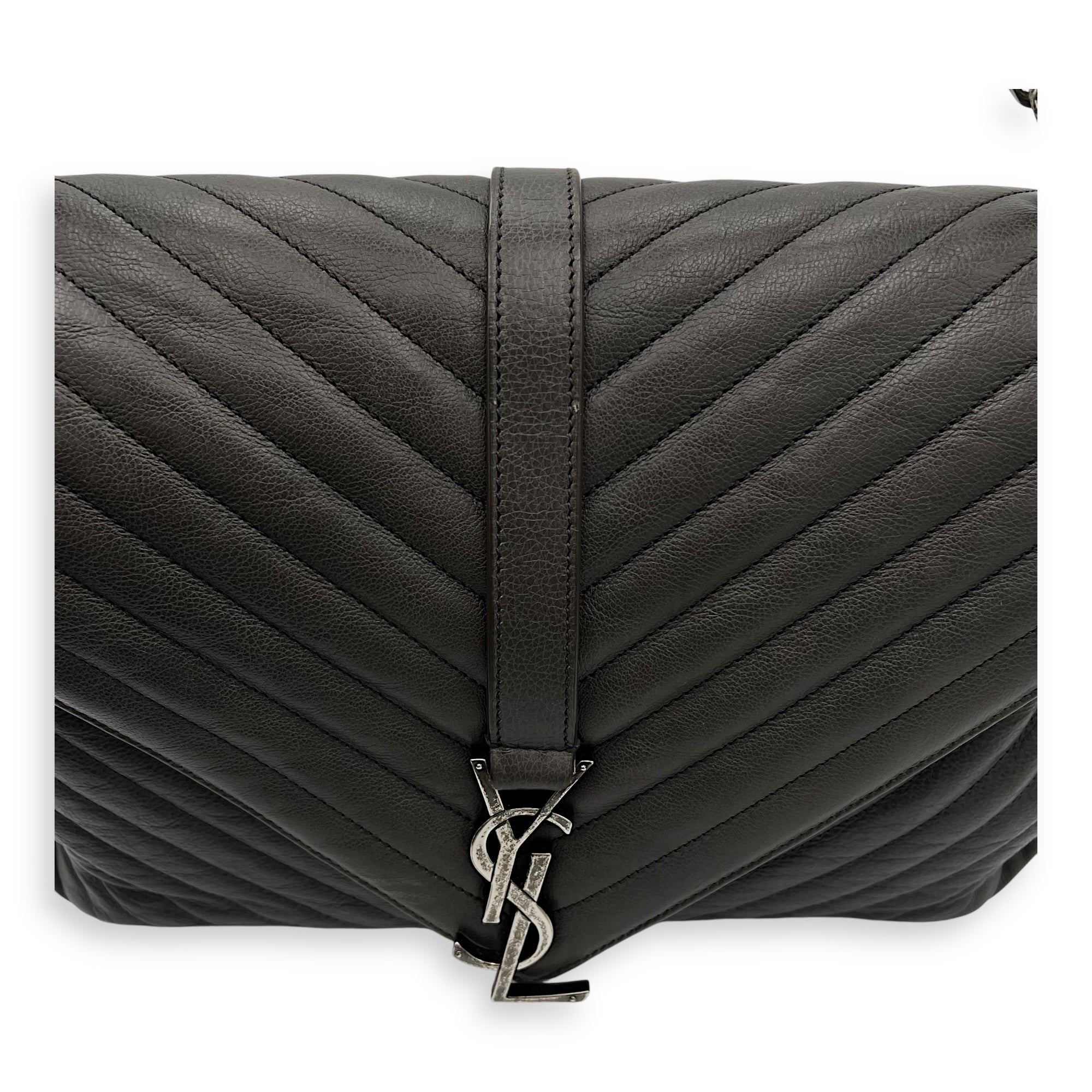 College Large Top handle bag in Calfskin, Ruthenium Hardware
