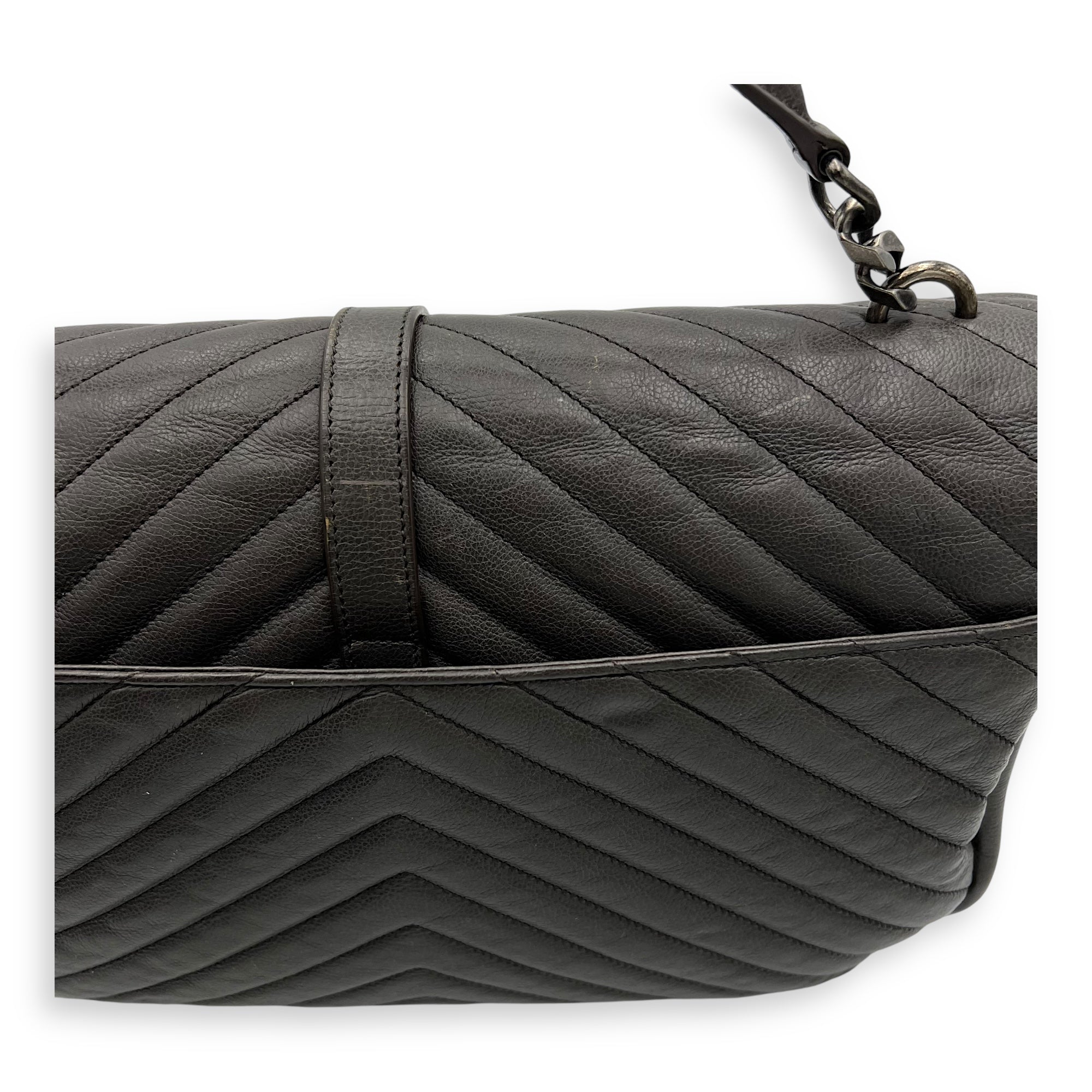 College Large Top handle bag in Calfskin, Ruthenium Hardware