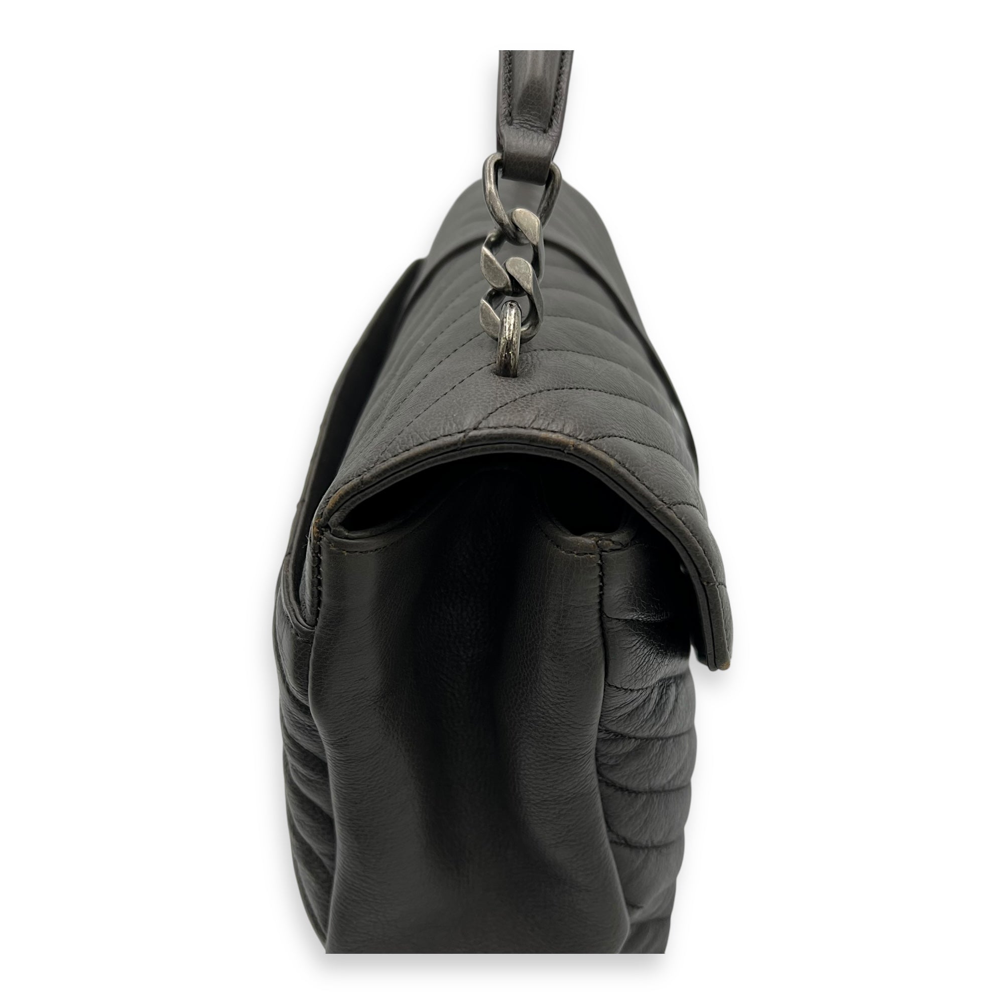 College Large Top handle bag in Calfskin, Ruthenium Hardware