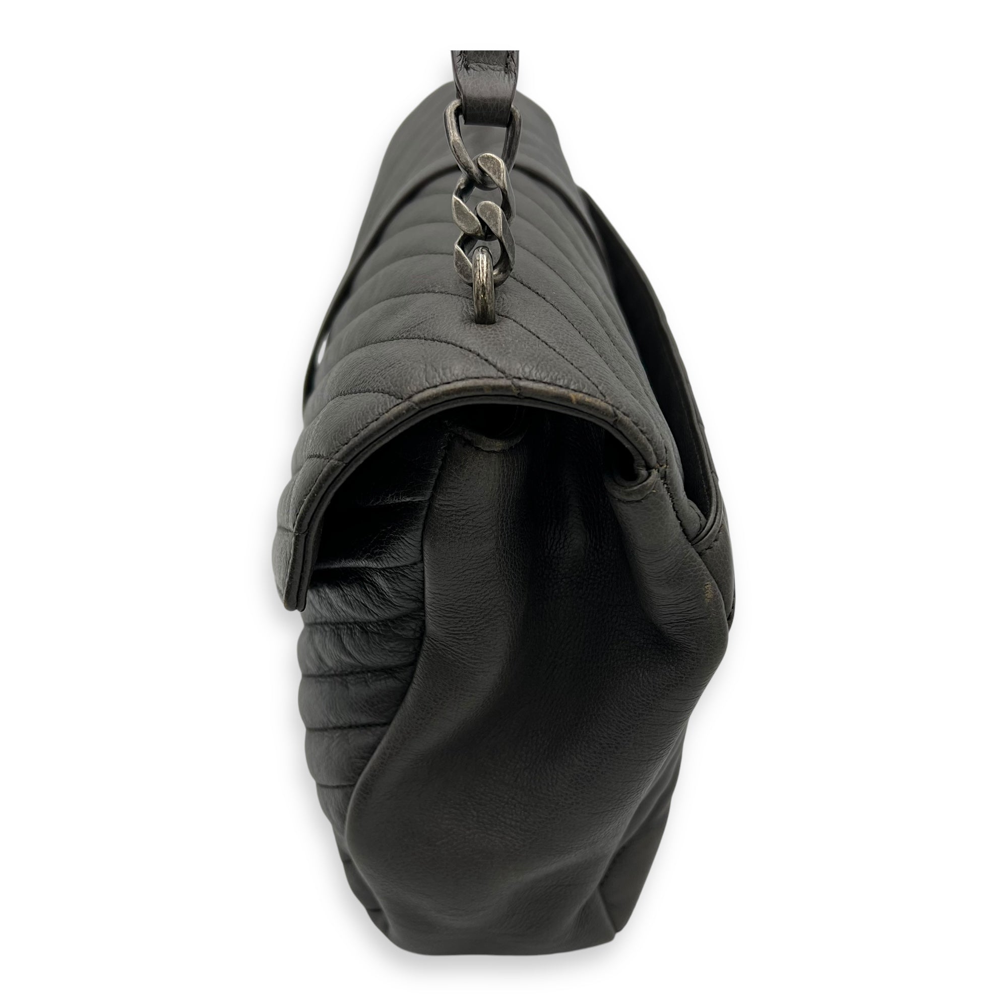 College Large Top handle bag in Calfskin, Ruthenium Hardware