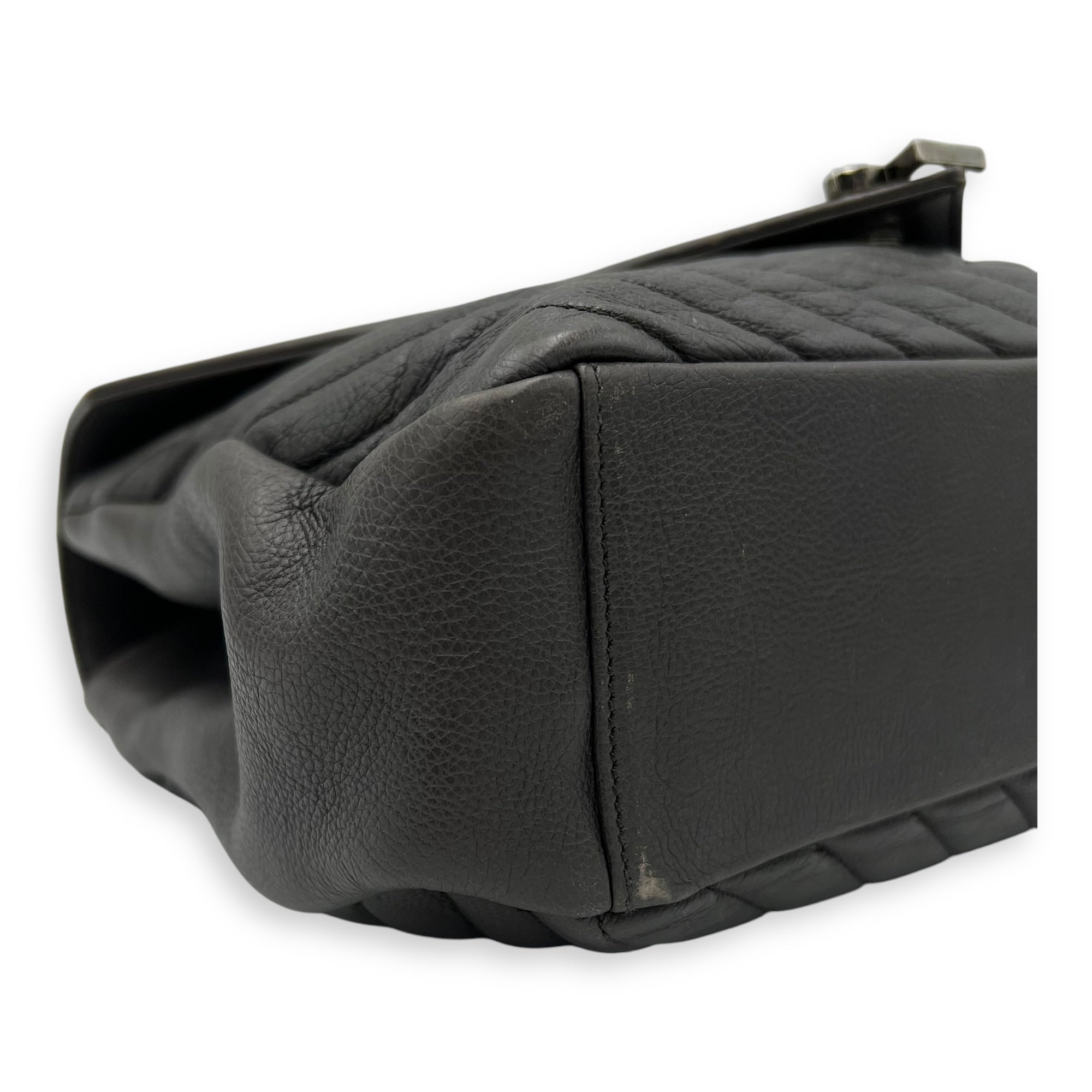 College Large Top handle bag in Calfskin, Ruthenium Hardware
