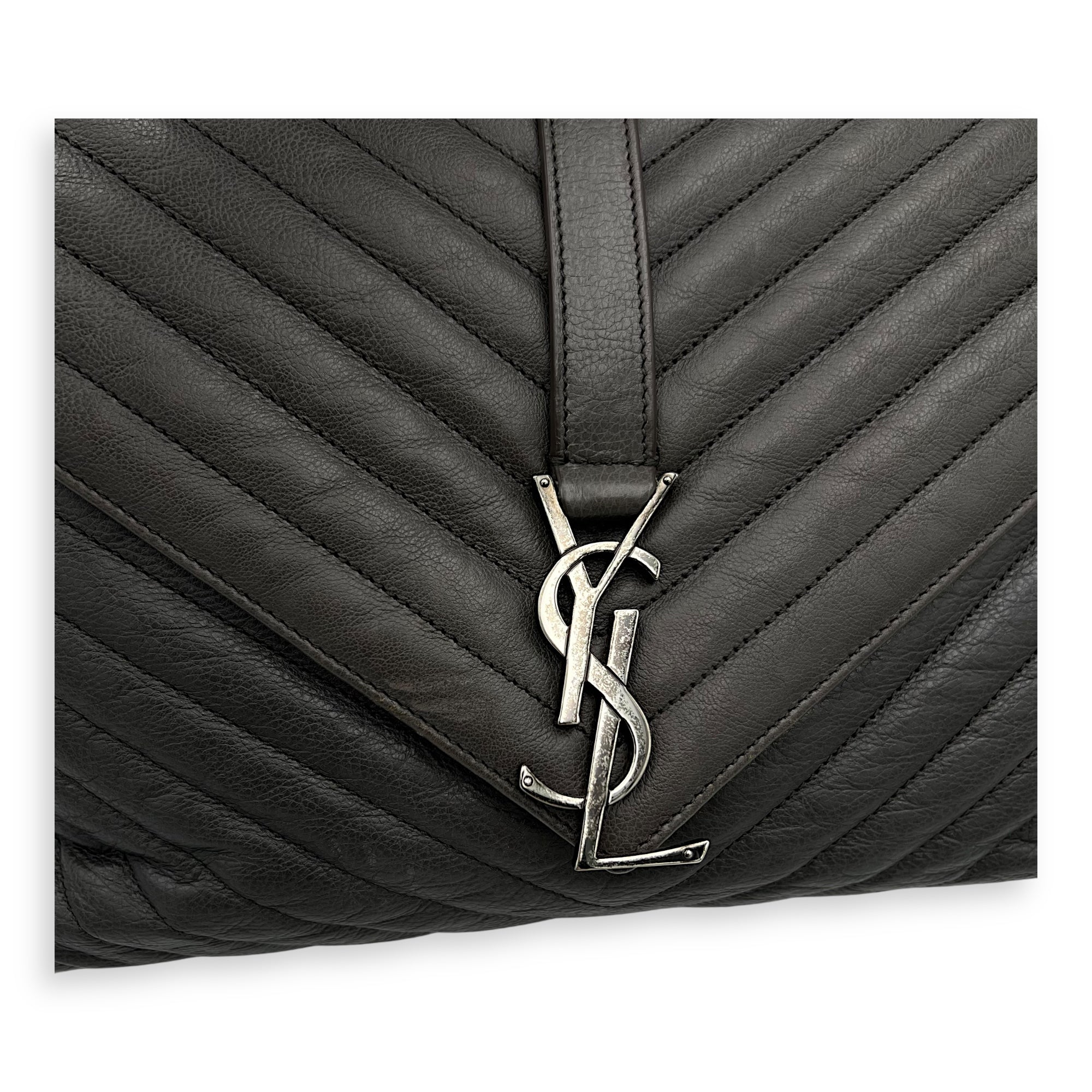 College Large Top handle bag in Calfskin, Ruthenium Hardware