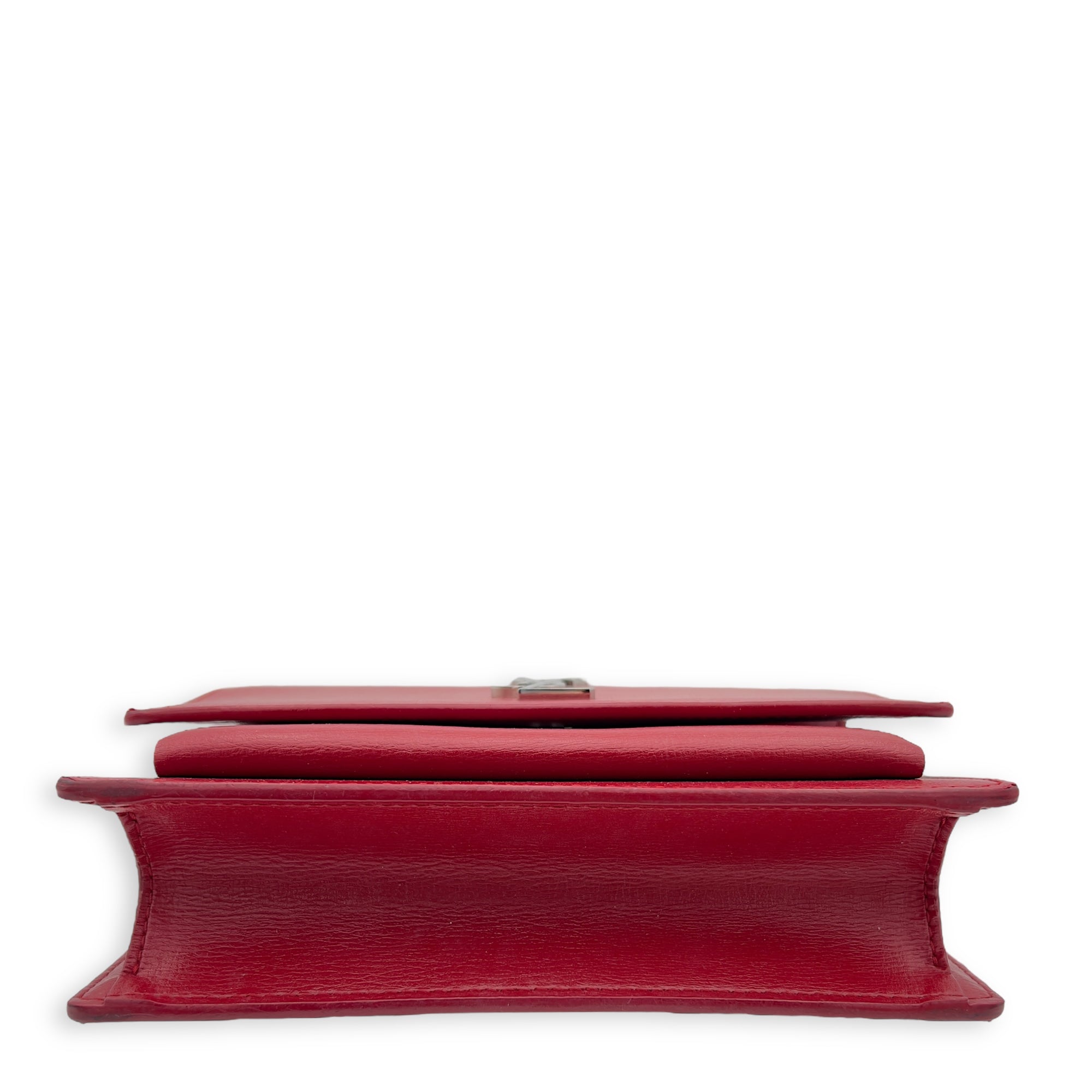 Sunset Mini Red Shoulder Bag in Calfskin, Silver hardware