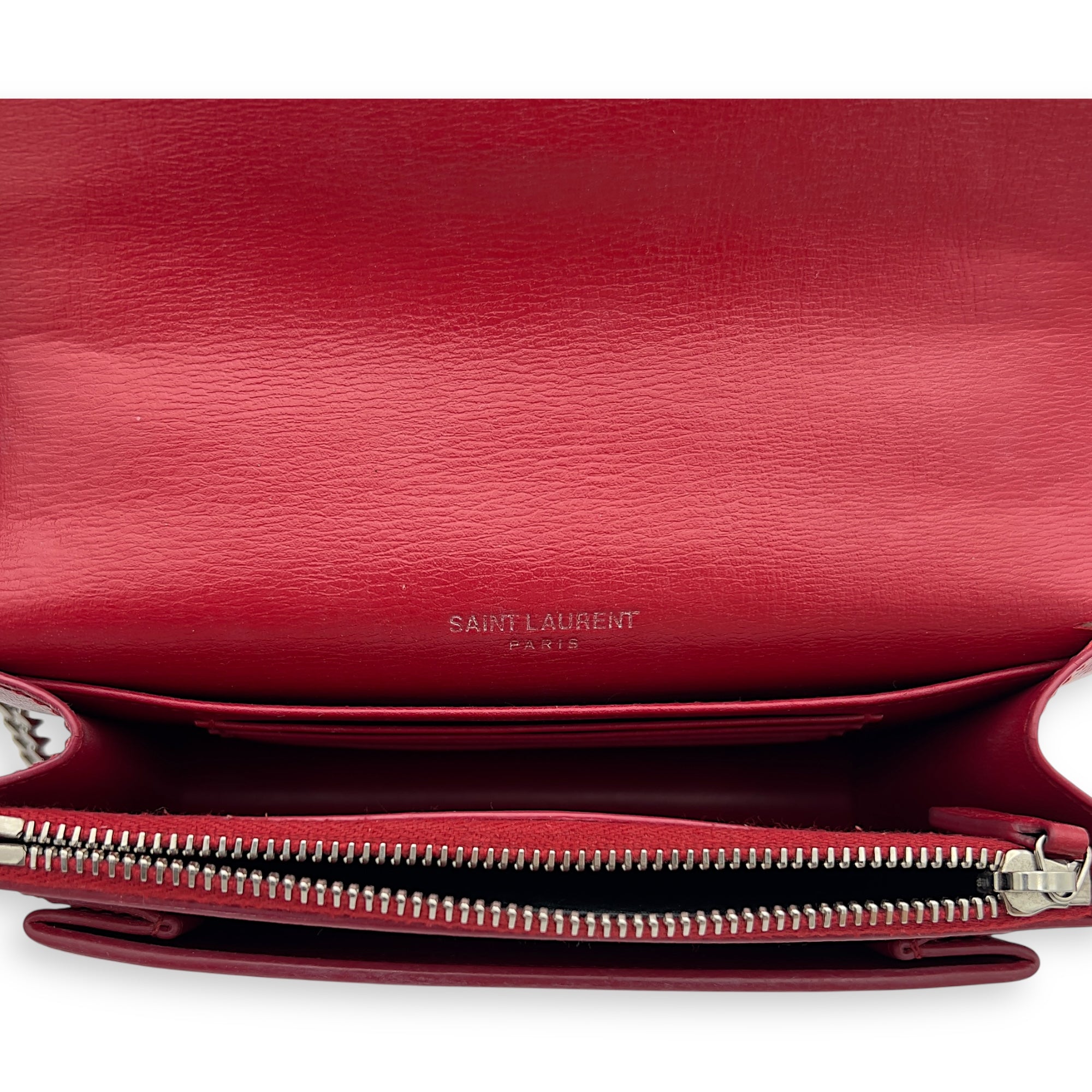 Sunset Mini Red Shoulder Bag in Calfskin, Silver hardware