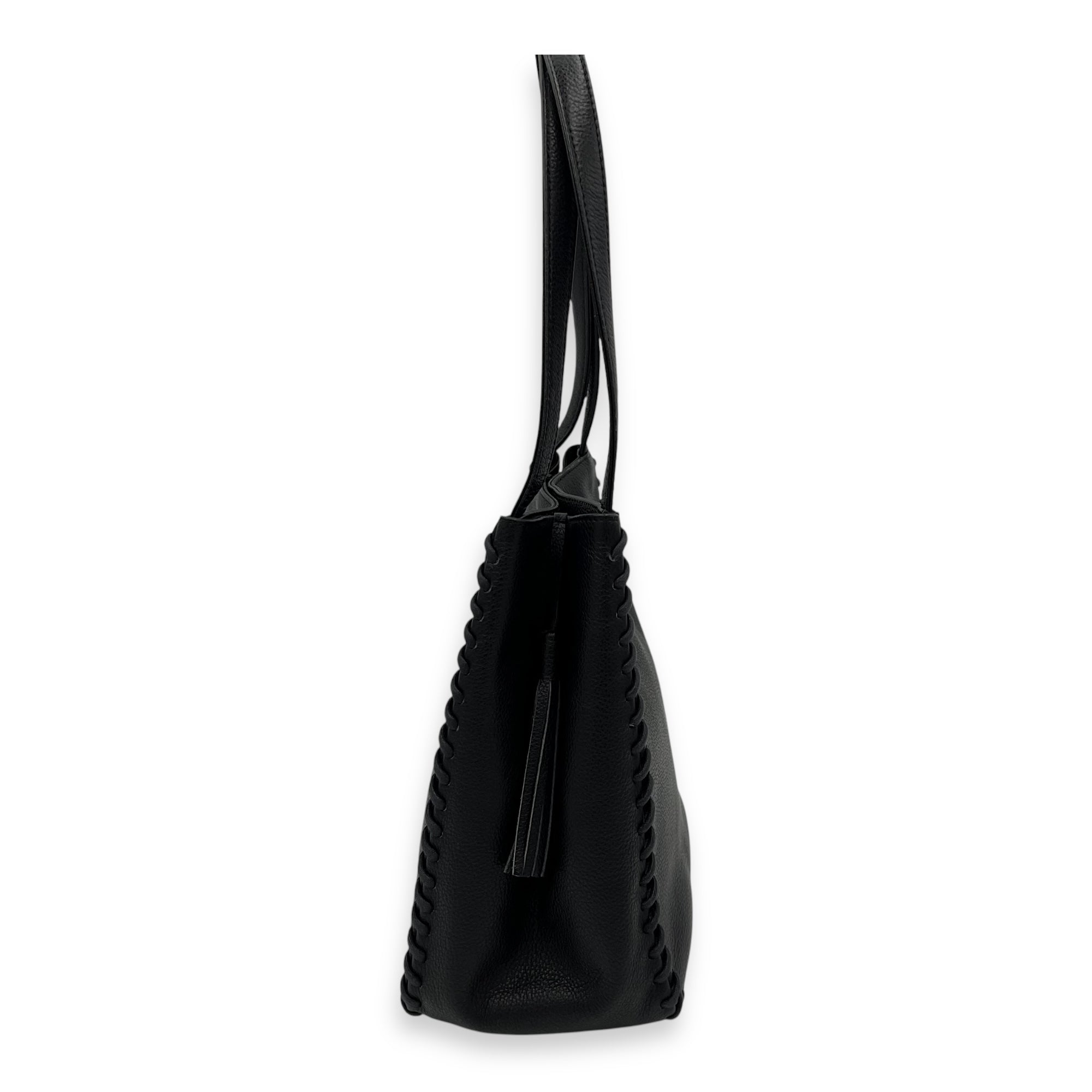 Stitch Tote Bag Black in Calfskin, Gold hardware