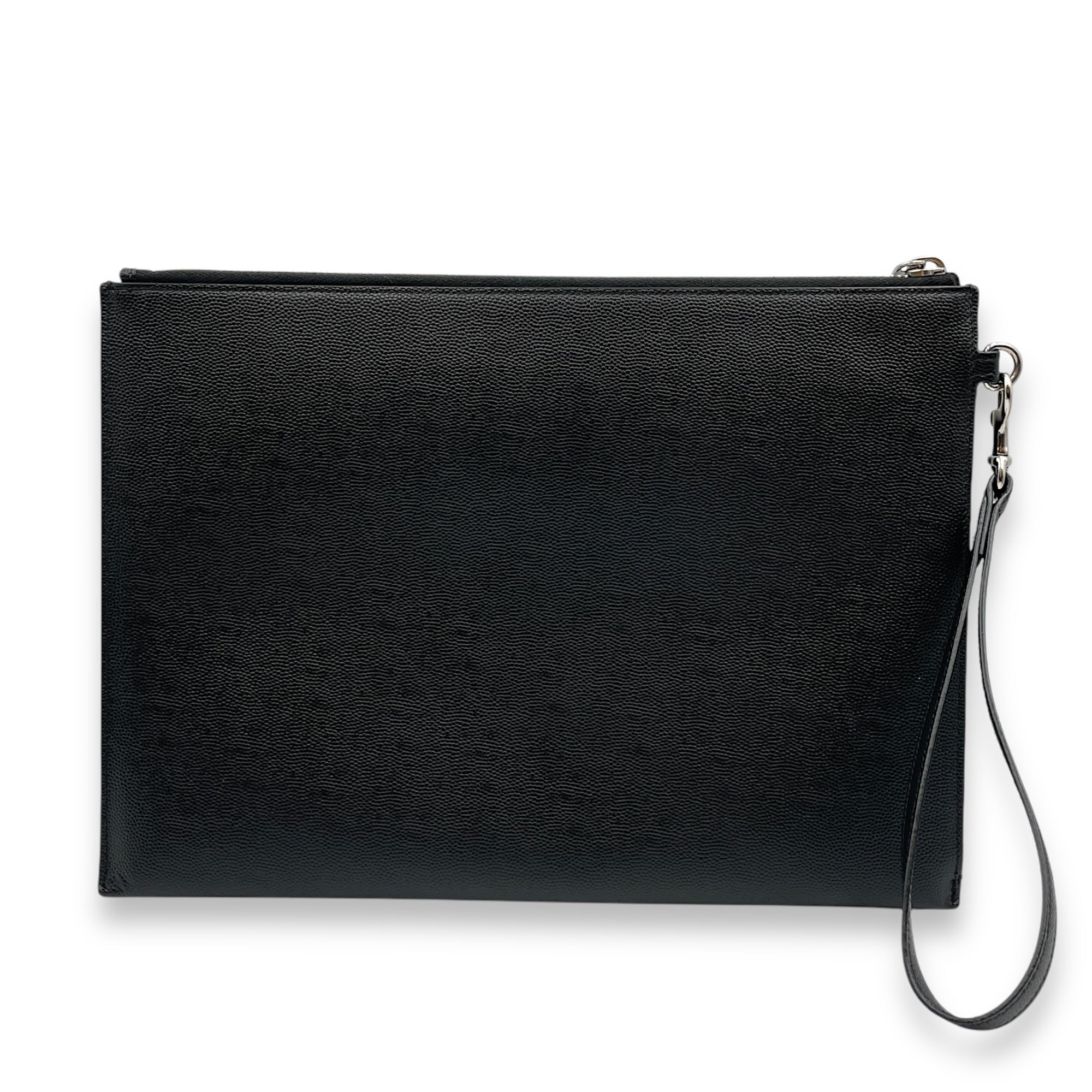 Wristlet Clutch 29x21x1cm Black Clutch in Calfskin, Silver hardware