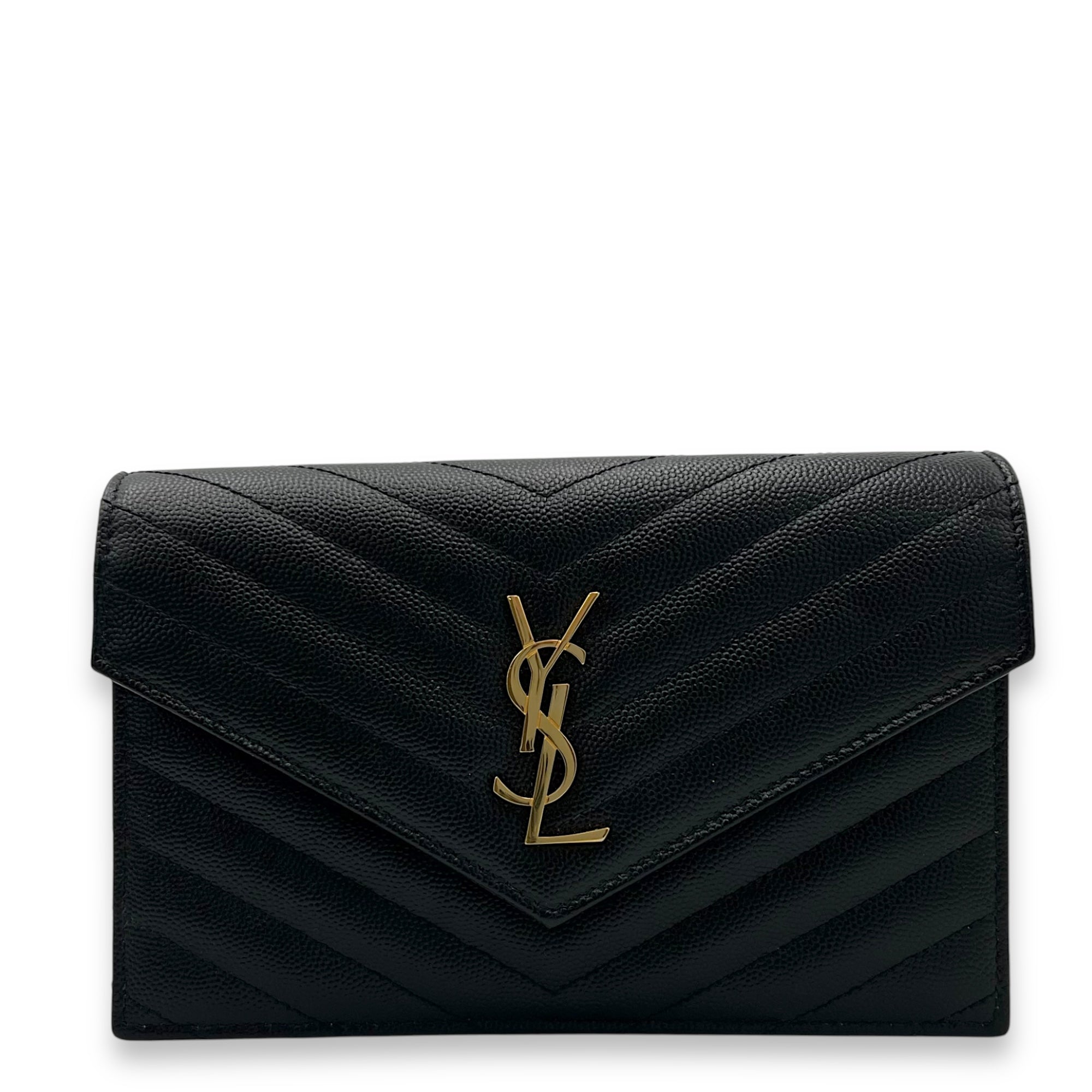Cassandre Wallet On Chain Black in Calfskin, Gold hardware