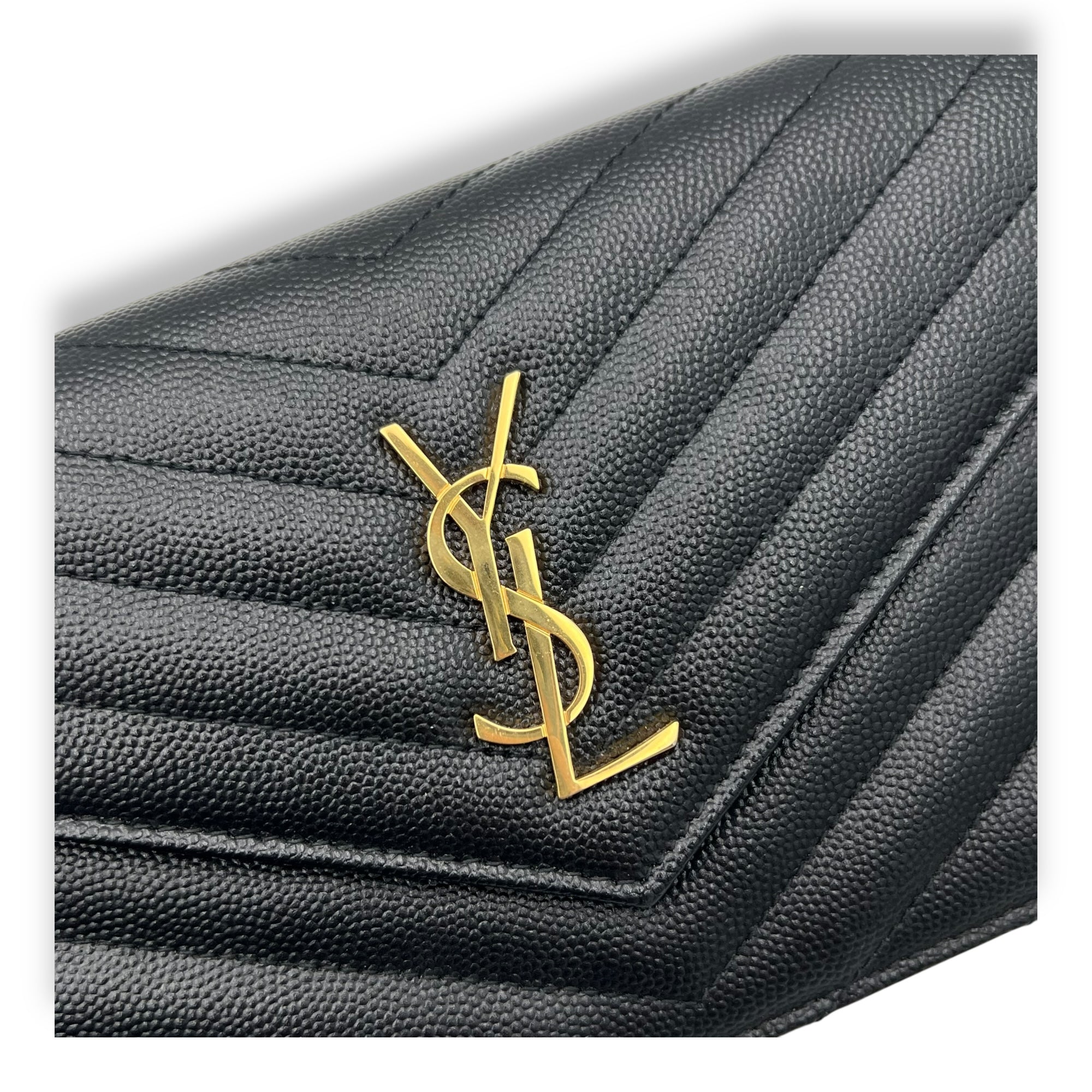 Cassandre Wallet On Chain Black in Calfskin, Gold hardware