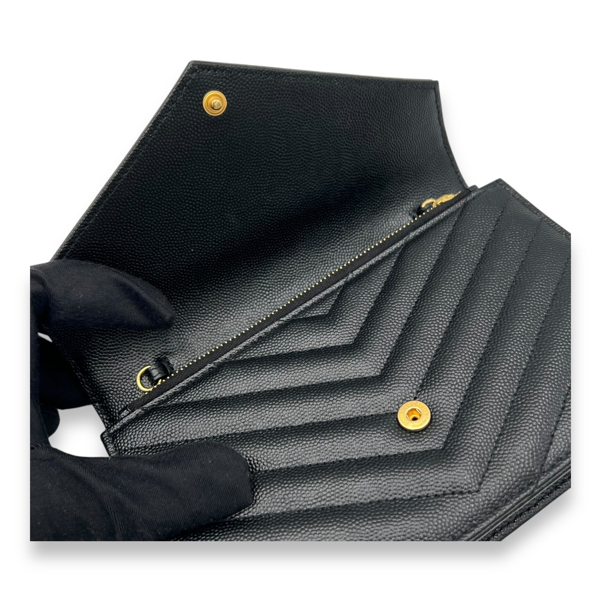 Cassandre Wallet On Chain Black in Calfskin, Gold hardware