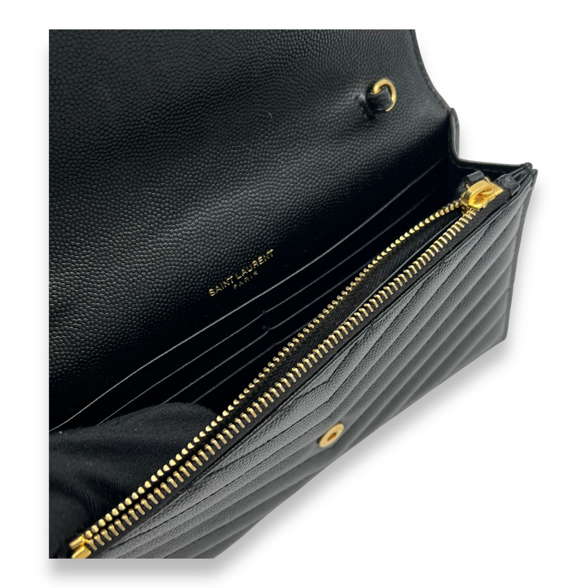 Cassandre Wallet On Chain Black in Calfskin, Gold hardware