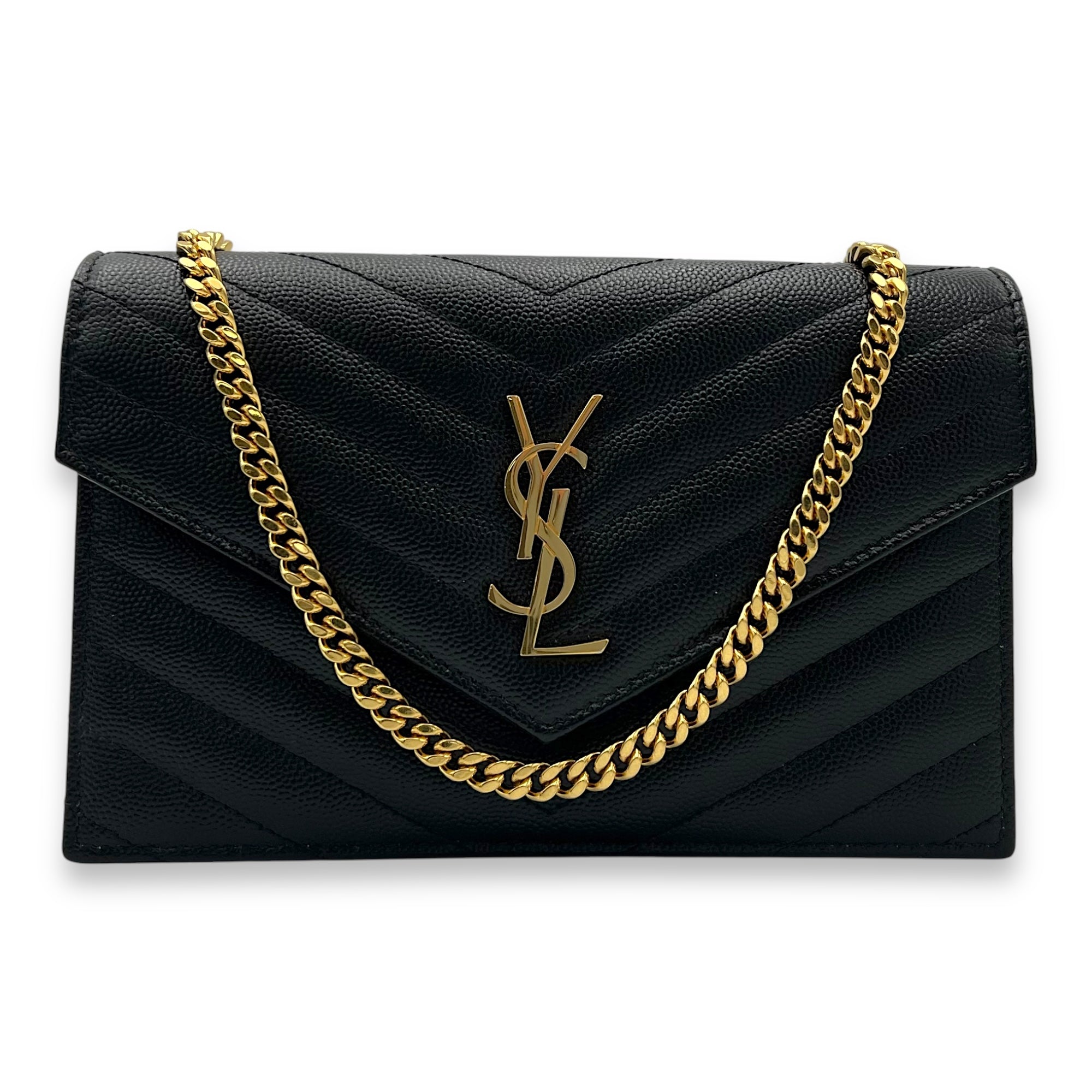 Cassandre Wallet On Chain Black in Calfskin, Gold hardware
