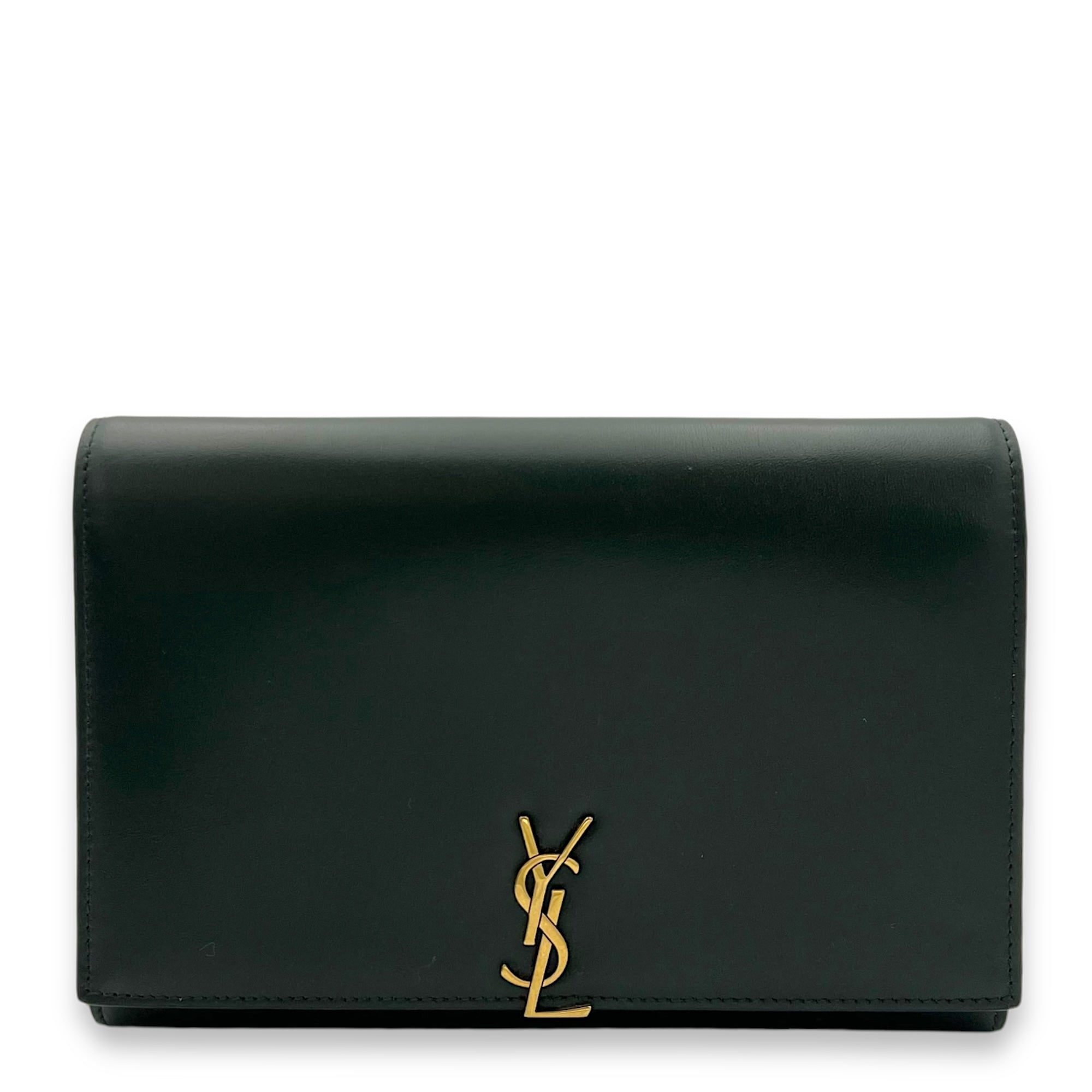Logo Wallet On Chain Green in Calfskin, Gold hardware