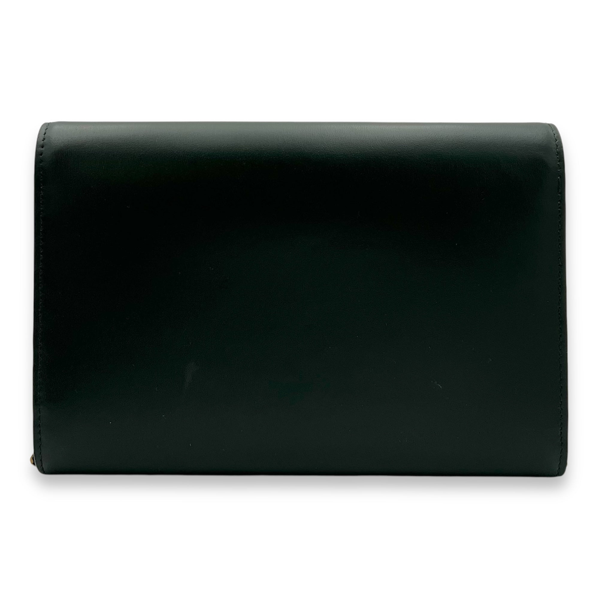 Logo Wallet On Chain Green in Calfskin, Gold hardware