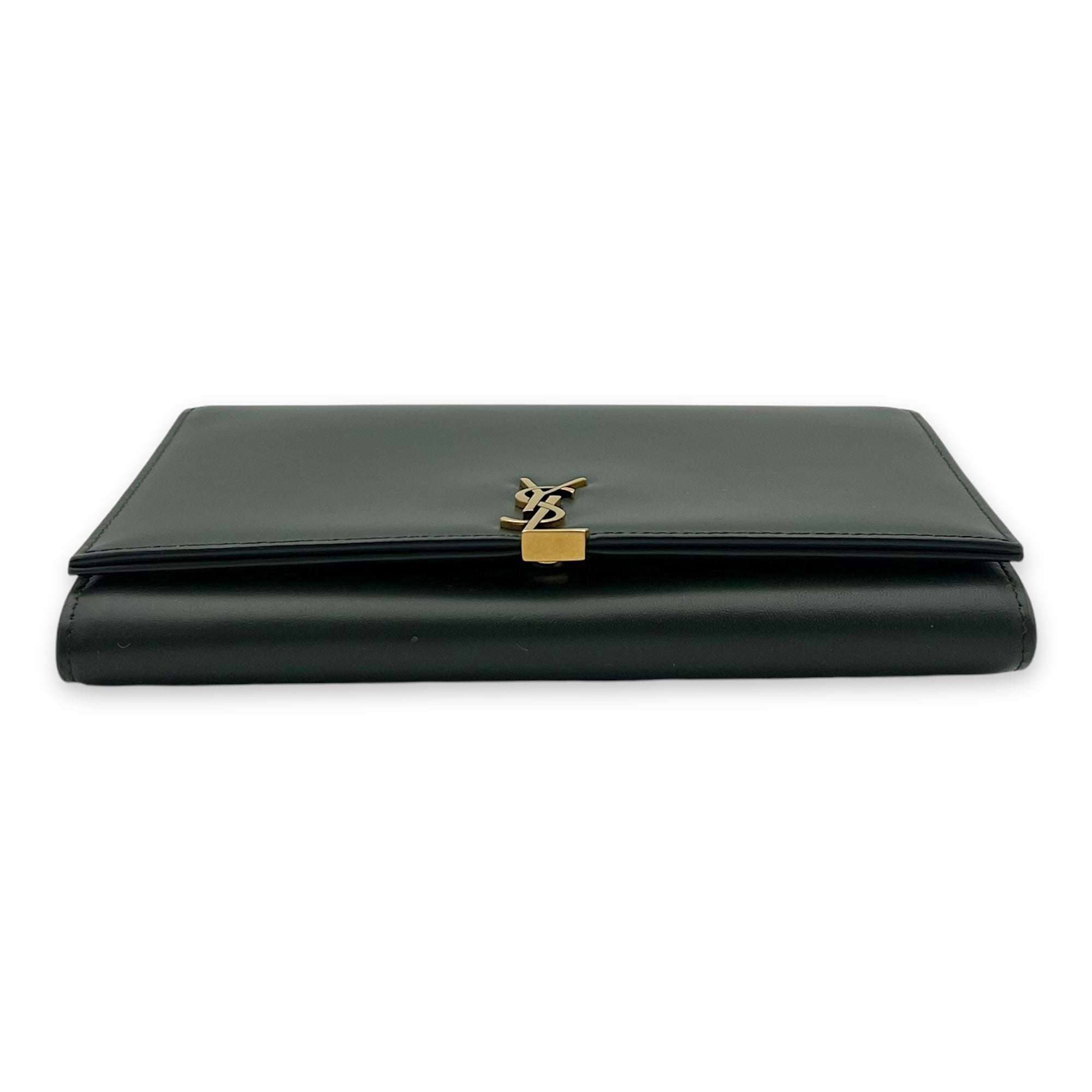 Logo Wallet On Chain Green in Calfskin, Gold hardware