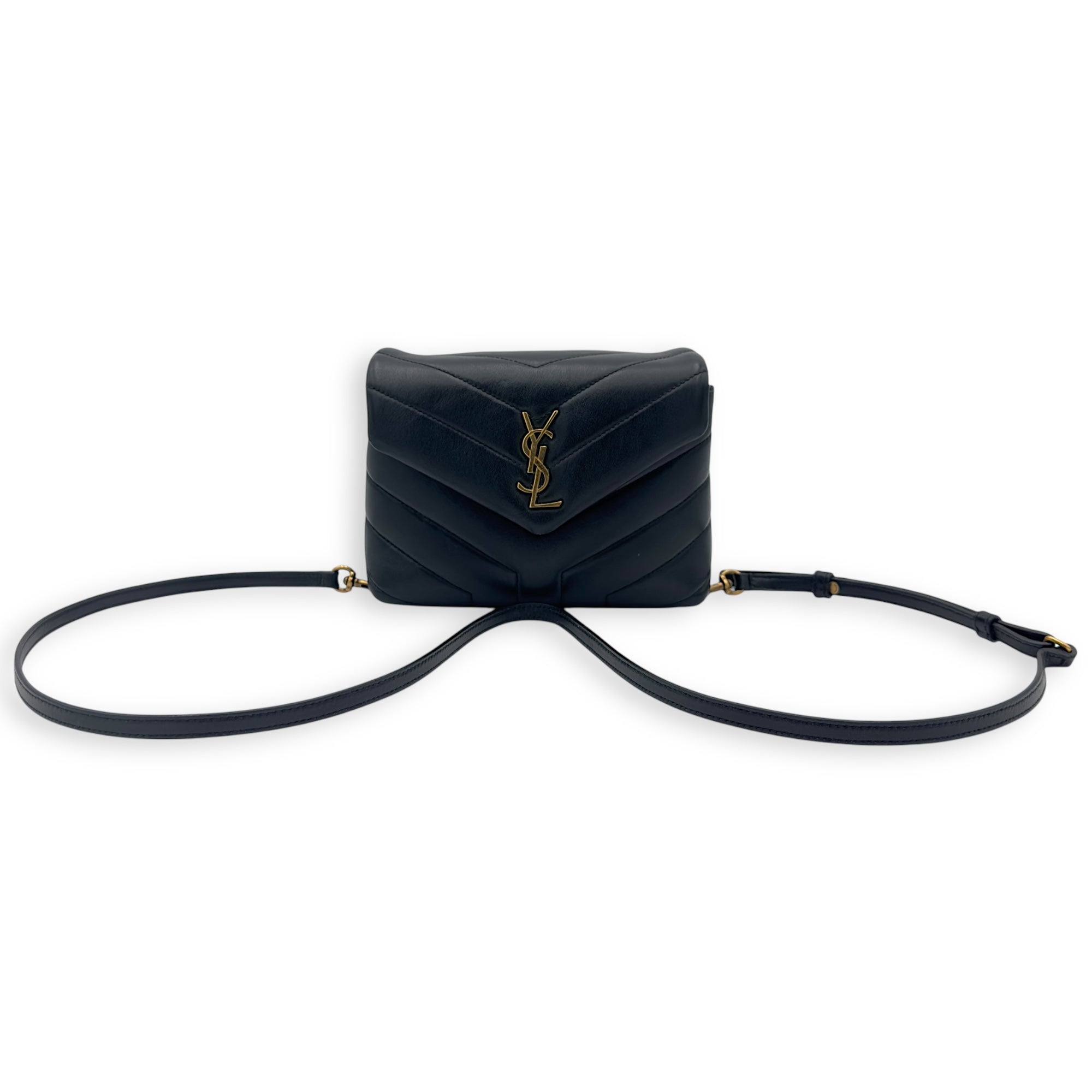 Loulou Toy Black Crossbody Bag in Calfskin, Gold hardware