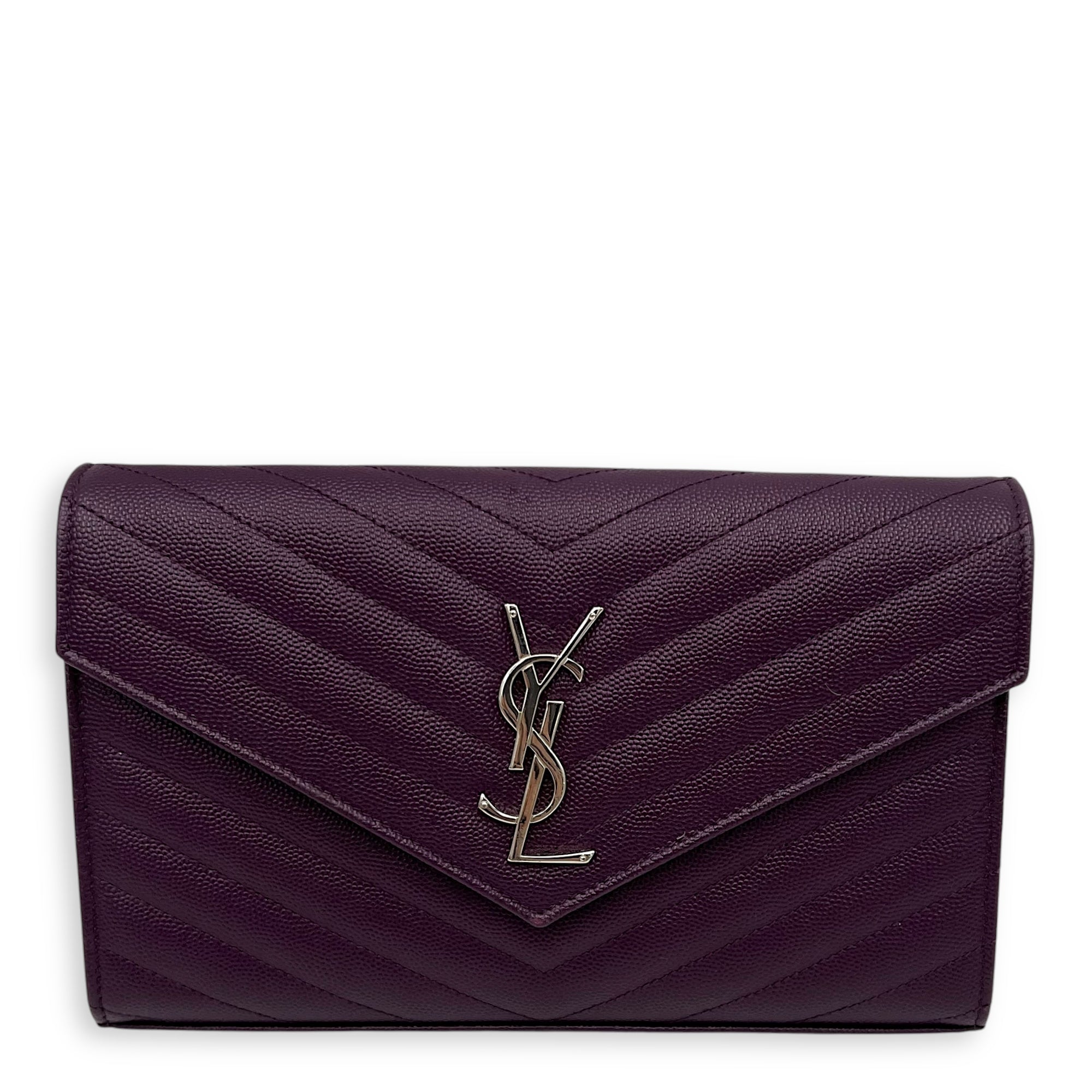 Envelope Purple Wallet On Chain in Calfskin, Silver hardware