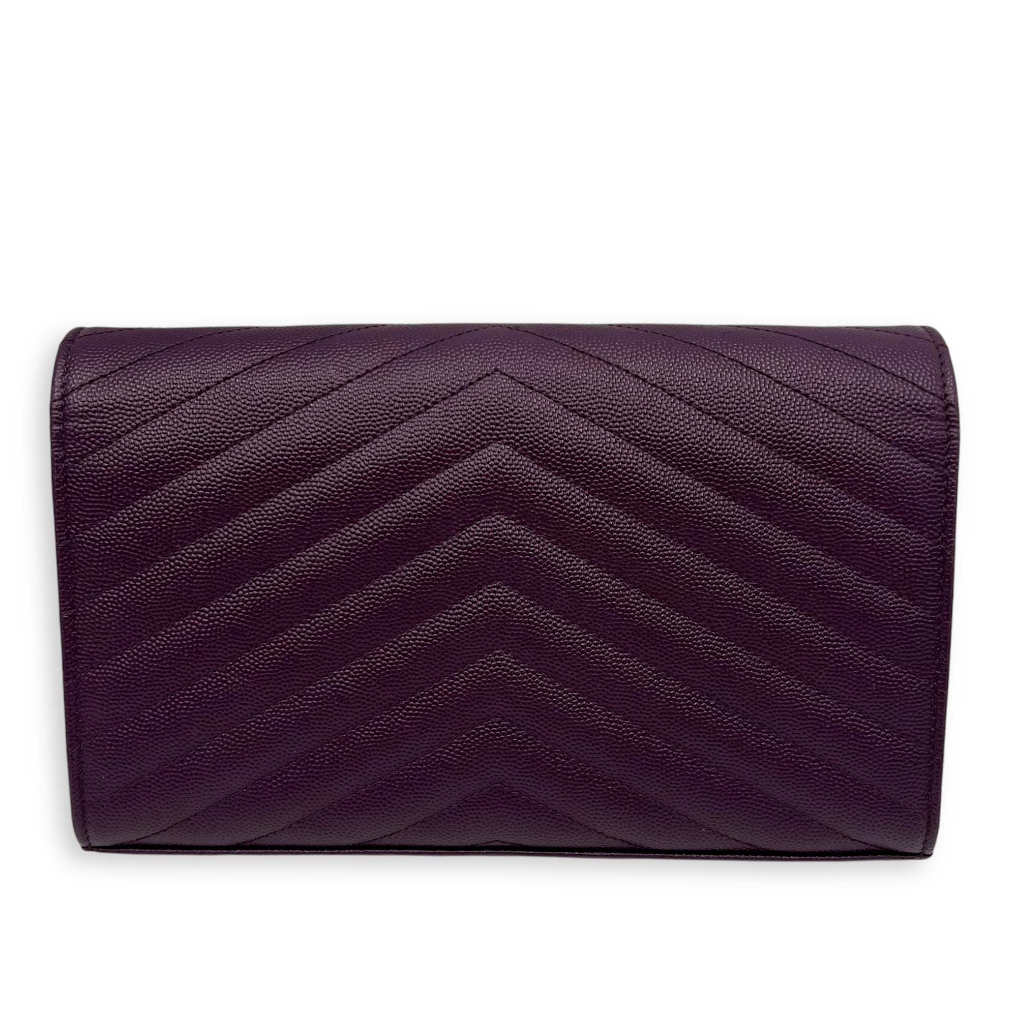 Envelope Purple Wallet On Chain in Calfskin, Silver hardware