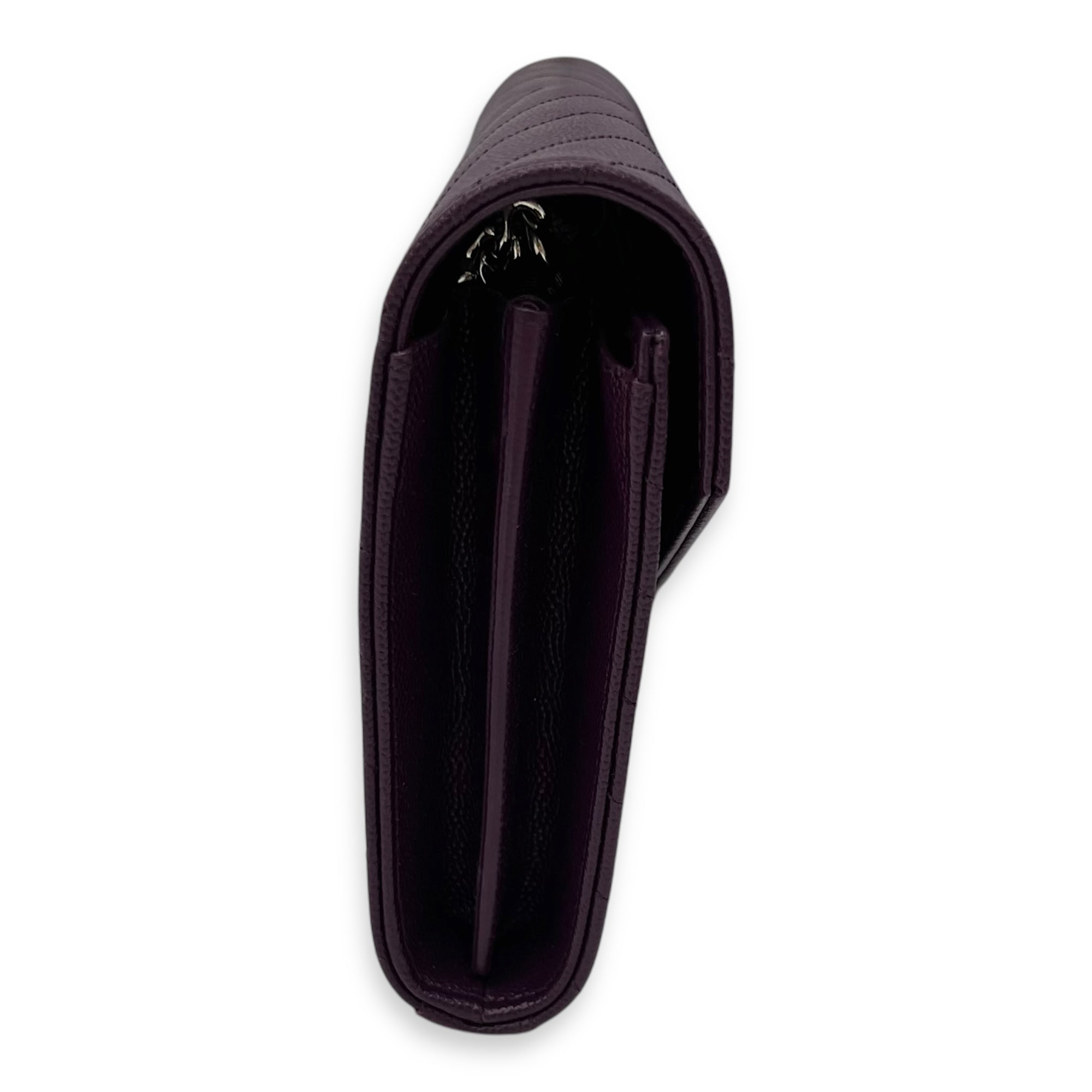 Envelope Purple Wallet On Chain in Calfskin, Silver hardware