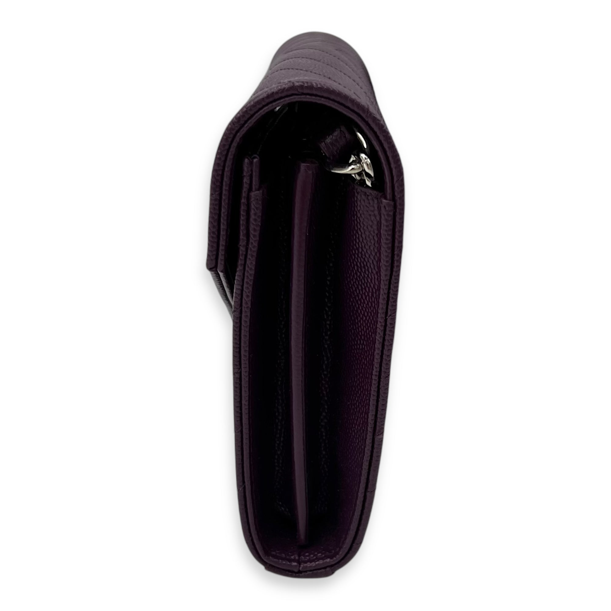 Envelope Purple Wallet On Chain in Calfskin, Silver hardware