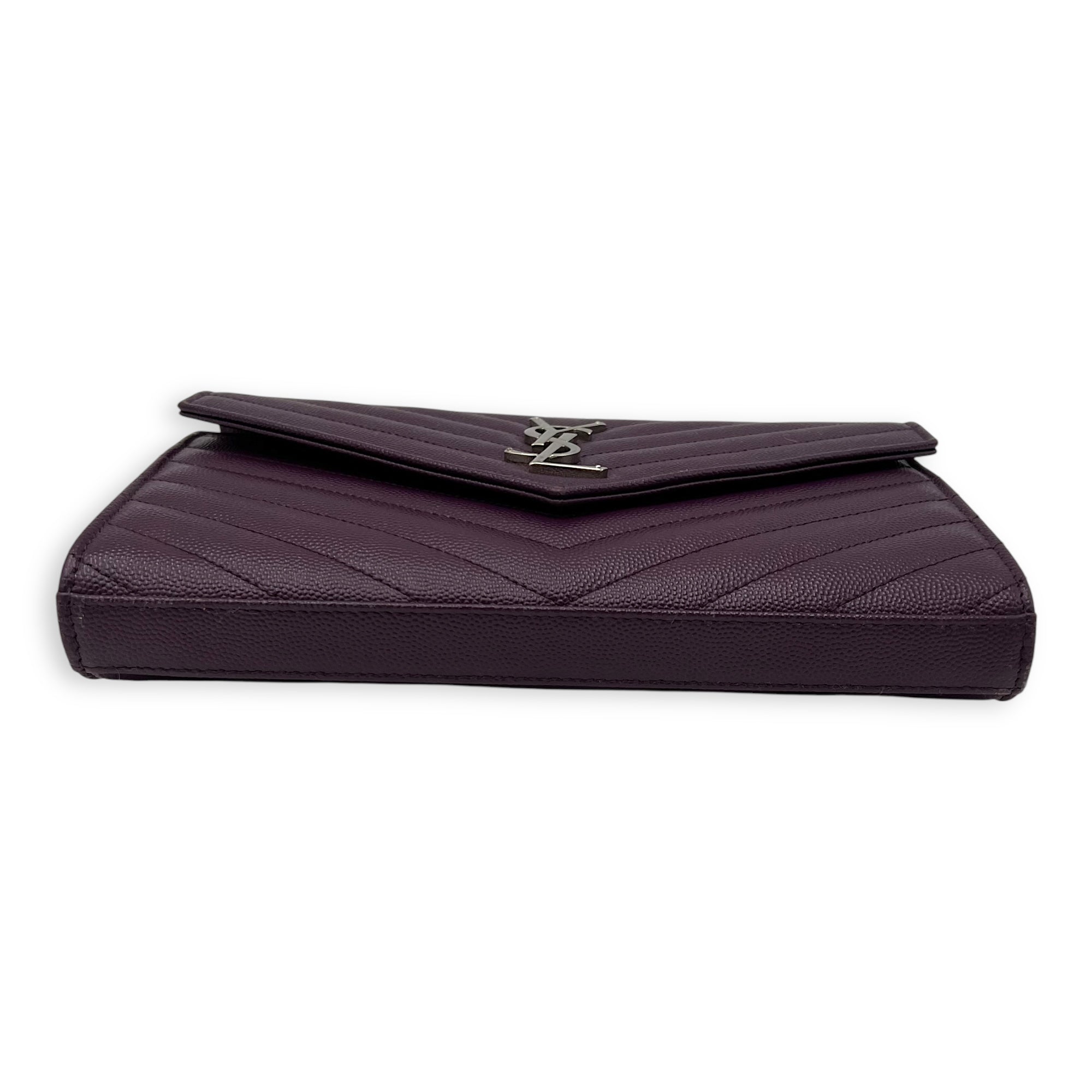 Envelope Purple Wallet On Chain in Calfskin, Silver hardware